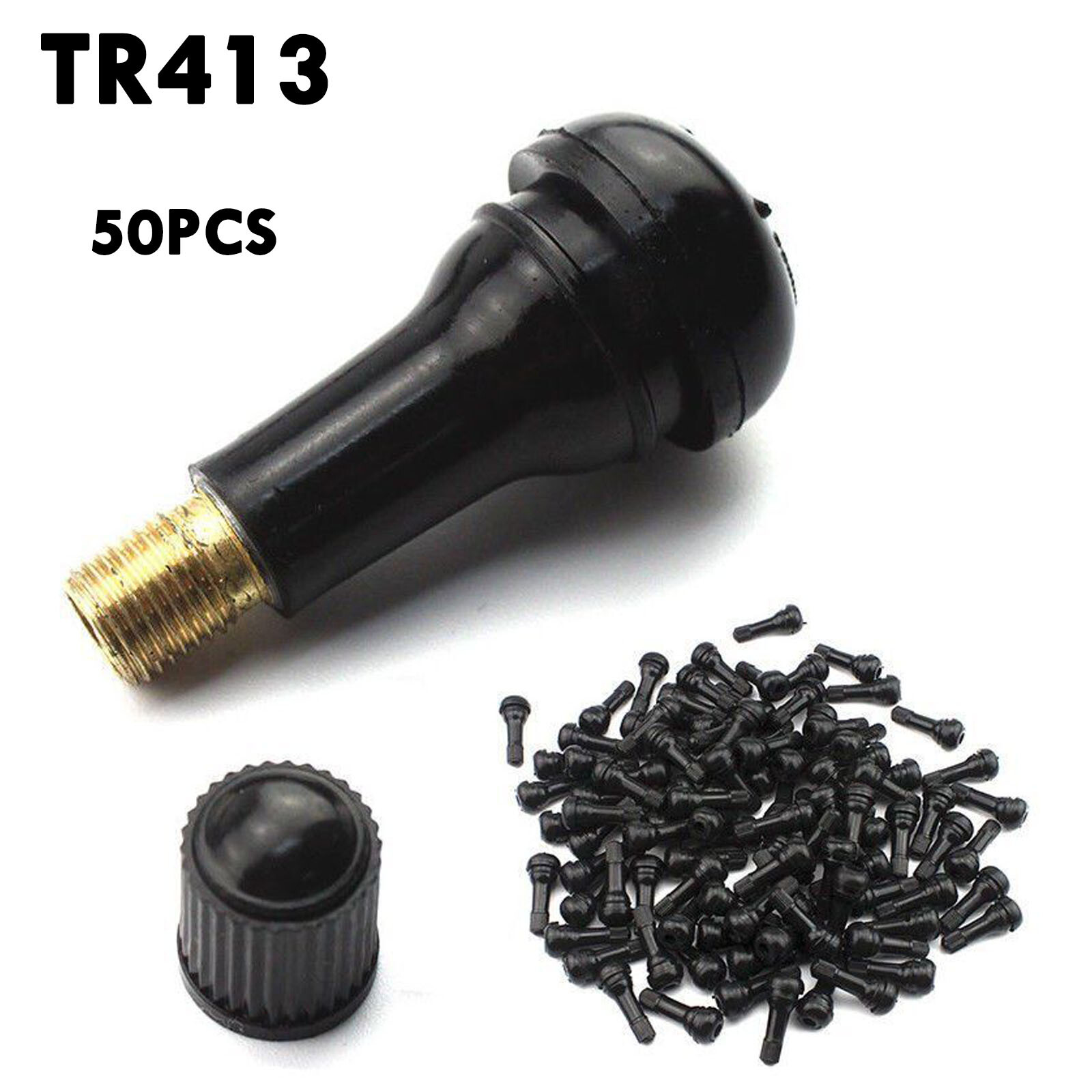 50pcs Car Auto TR 413 Short Rubber Tubeless Snap-In Tyre Tire Valve Stems Black