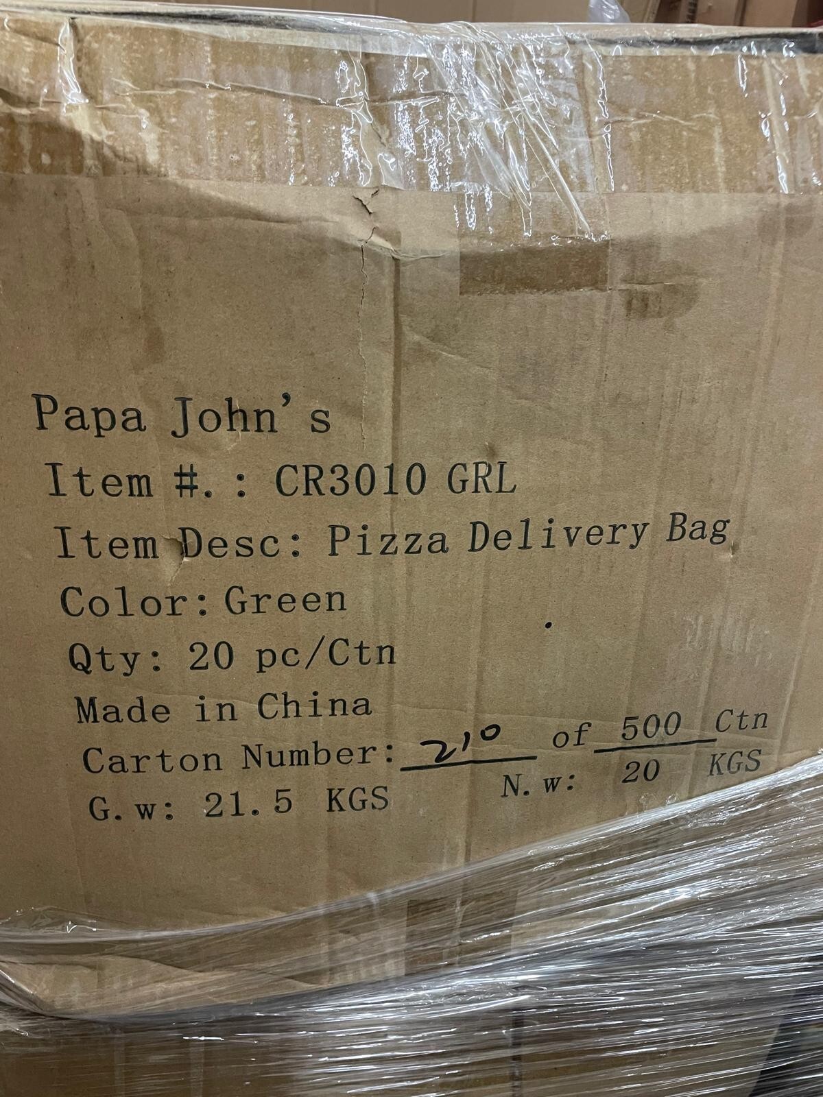 Papa John's Green Large Pizza Delivery Bag Thermally Insulated Door Dash Etc.