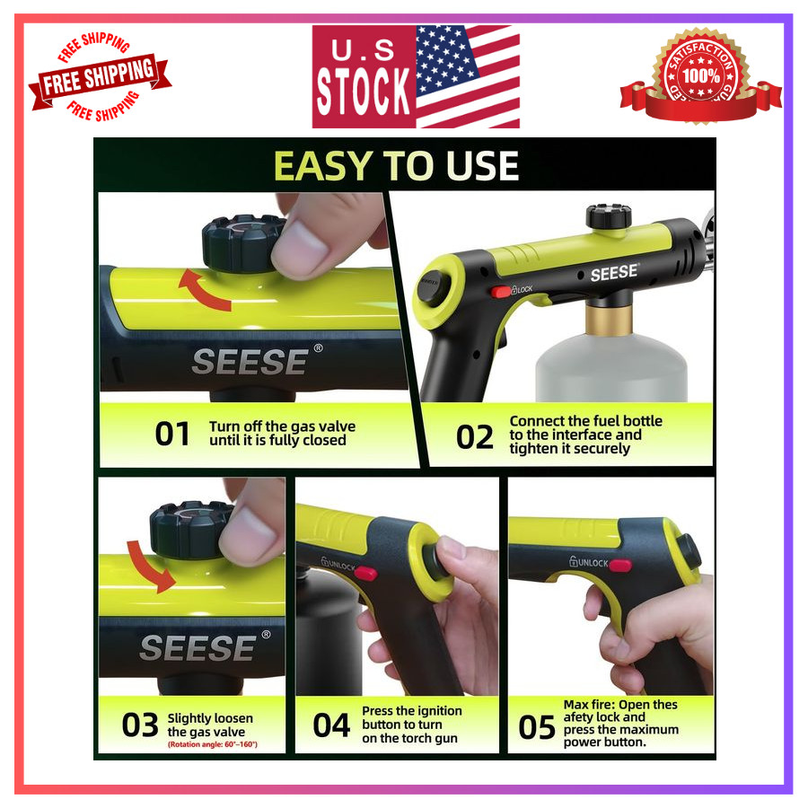 SEESE Powerful Propane Torch Gun,Kitchen Cooking Torch With One-Touch Max Fir...