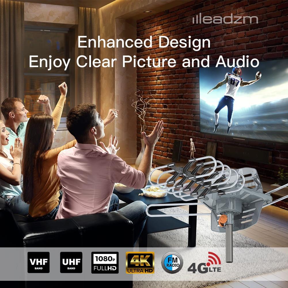 990 Mile Outdoor TV Antenna Motorized Amplified V/UHF HDTV 1080P 360° Video Home