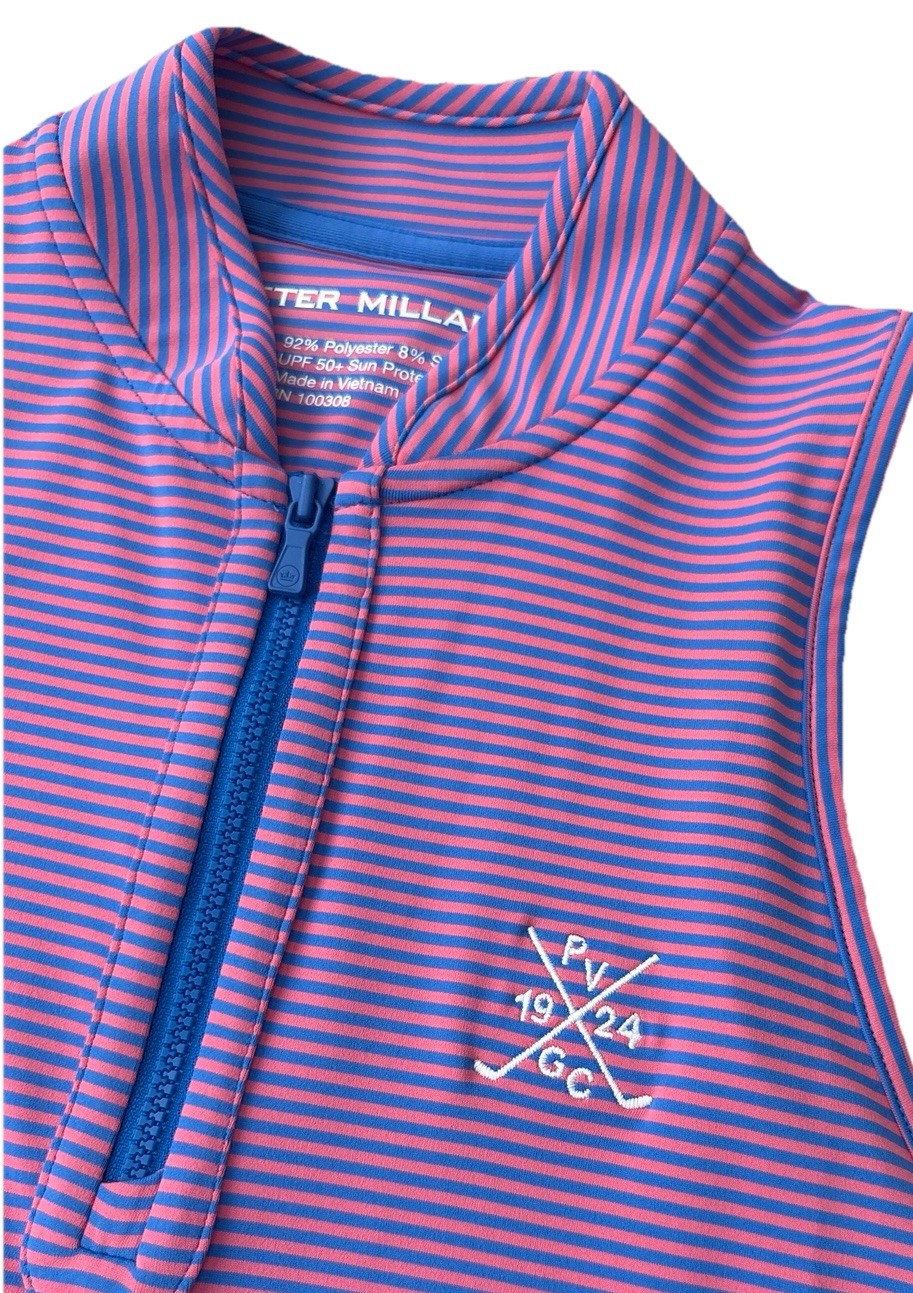 NEW Peter Millar Women's Vista Stripe Shirley Sleeveless Golf Polo Pink Blue XS
