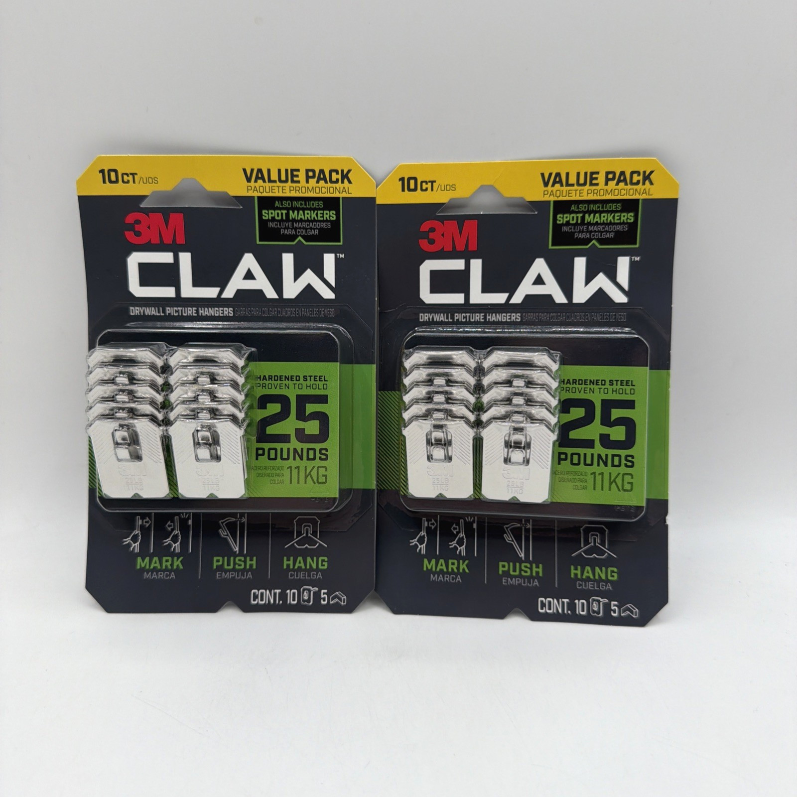 3M Claw 25 lb Drywall Picture Hanger with Spot Markers 10 Count 2 Pack