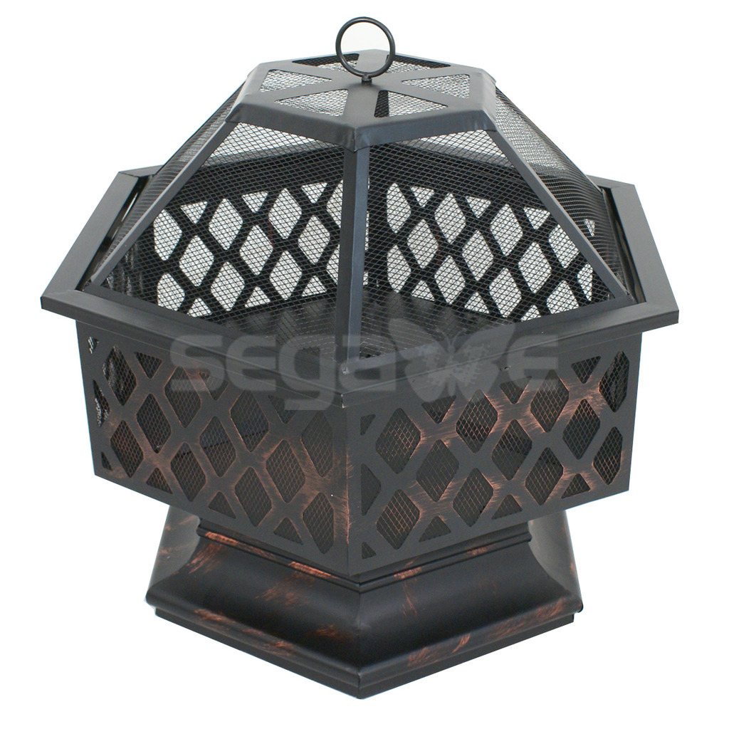 Hex Shaped Fire Pit Fireplace Firepit Bronze Finish Outdoor Home Garden Backyard