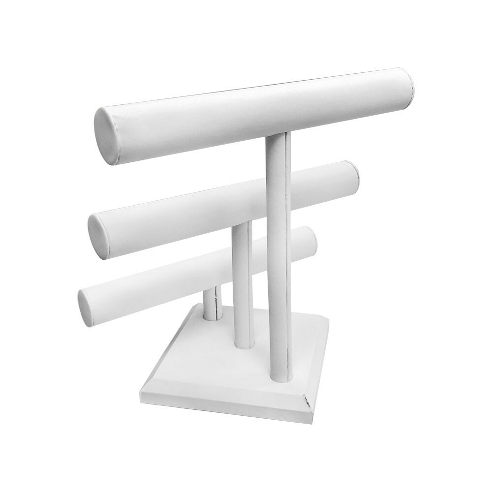 3 Tiers Bar White Faux Leather Bracelet Watch Holder Display Jewelry 12"W x 13"H