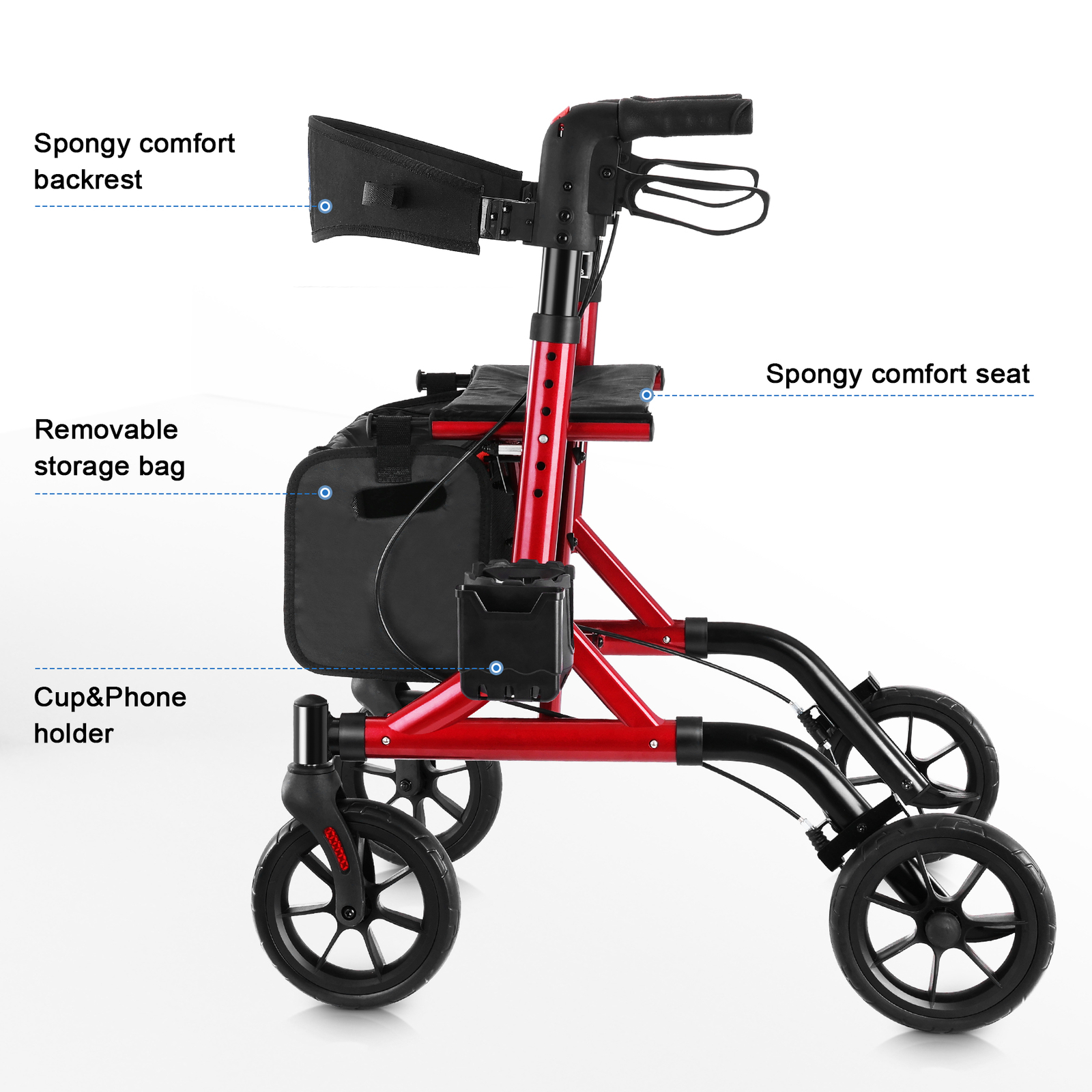 Senior Walker Lightweight Rollator Walker With Seat Wheels Brakes & Storage Bag