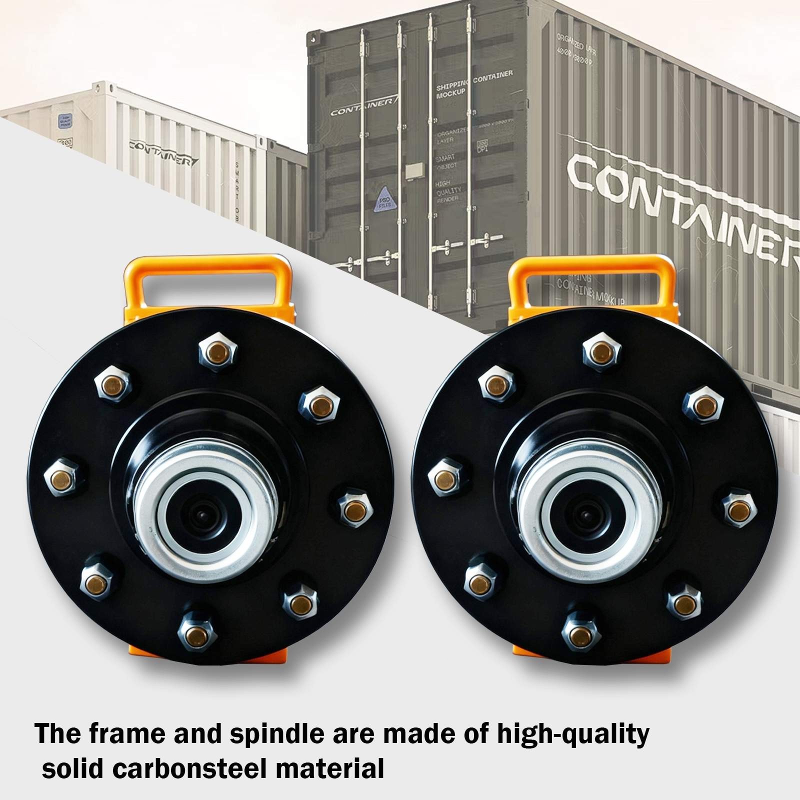 8x 6.5 Lug Superior Shipping Container Wheels, Bolt-on Spindle Kit(Super thick)