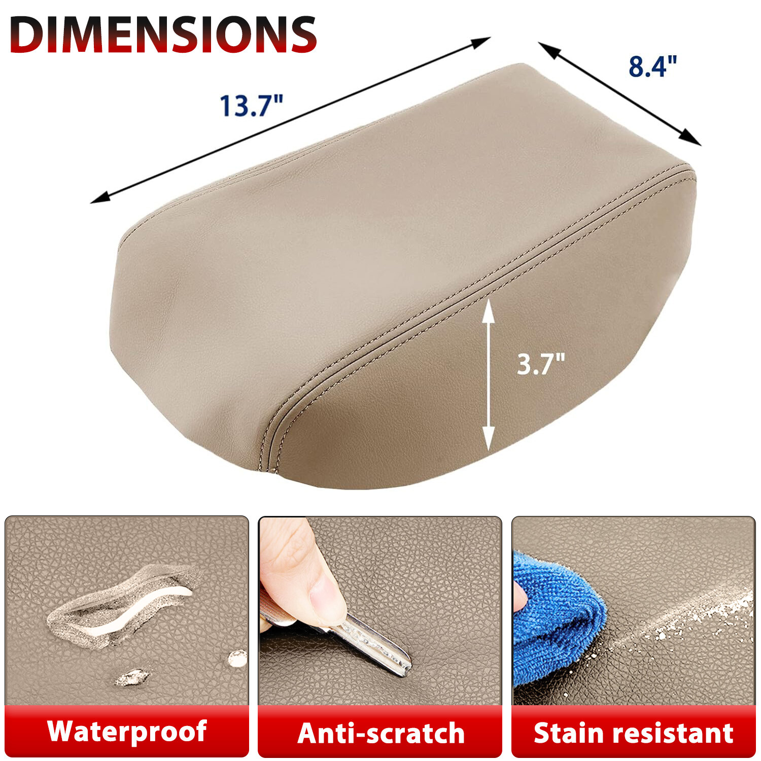 Fits 08-13 Toyota Highlander Leather Center Console Lid Armrest Cover Beige Tan