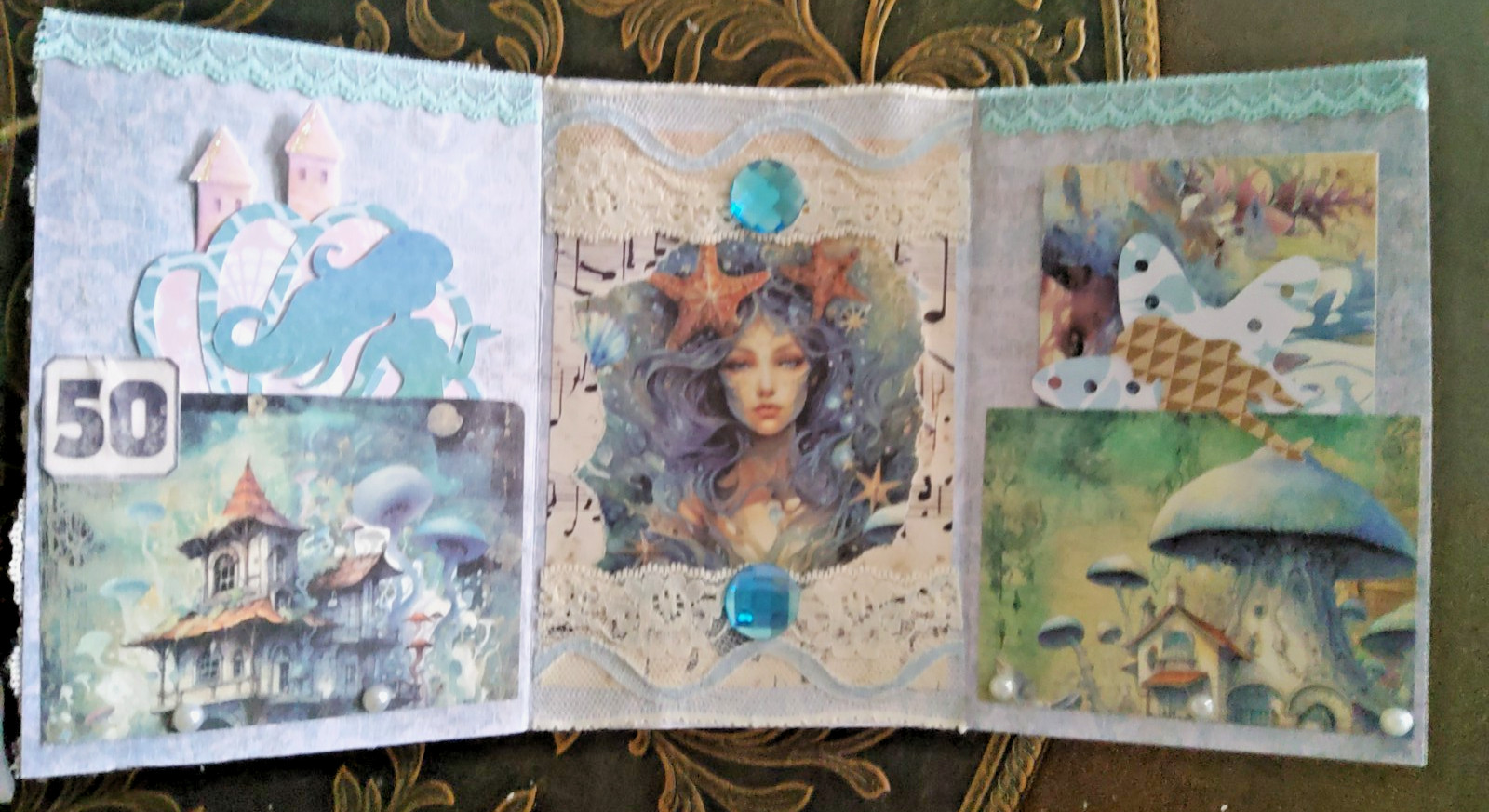NEW Junk Journal Handmade Booklet Folio Vintage "Underwater" w/ Pockets Ephemera