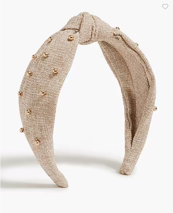 New J Crew Beaded Natural Taupe Brown Knotted Headband 1" Width