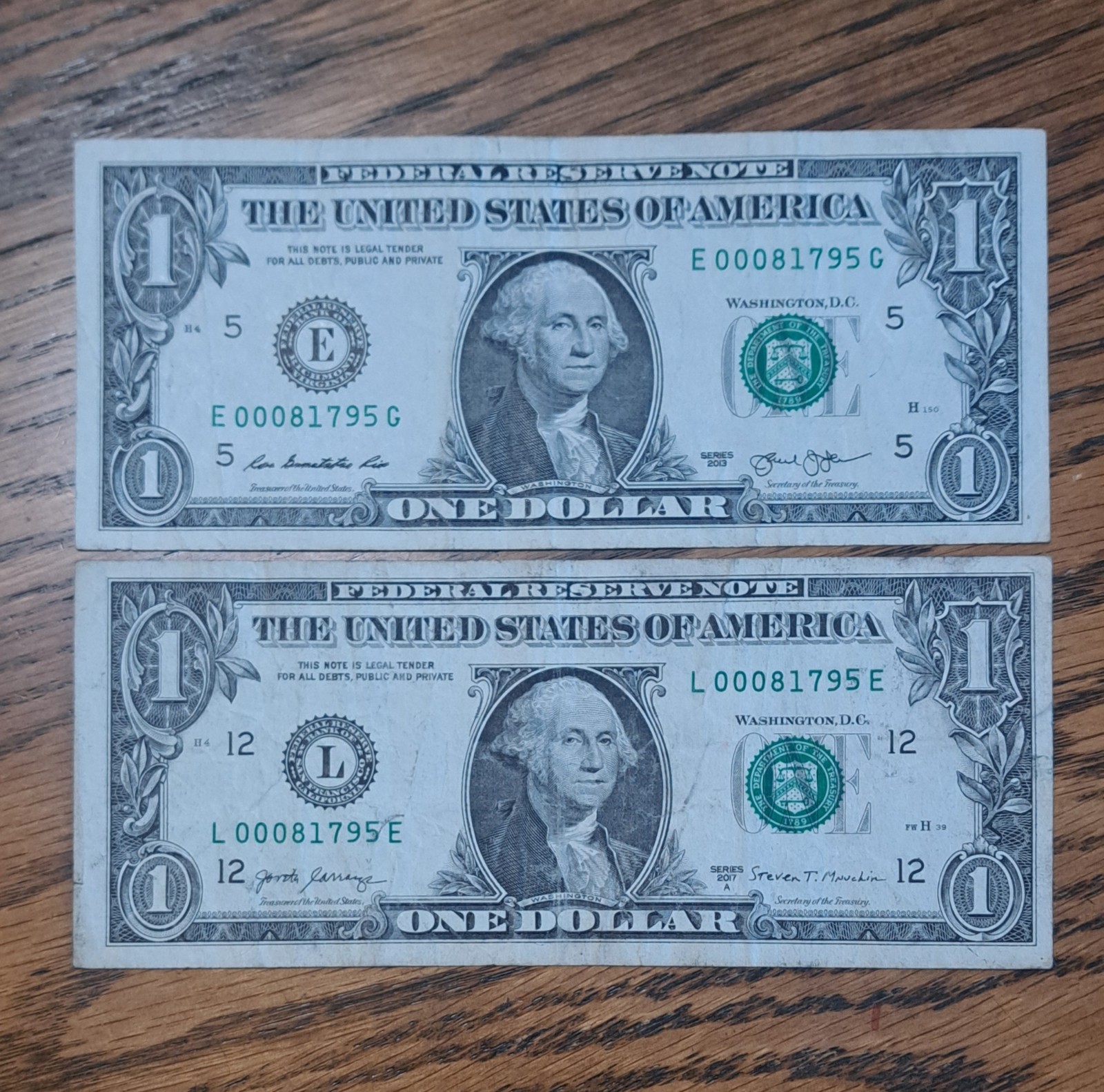 MATCHING $1 & $2DOLLAR NOTES! –SAME SERIALS -