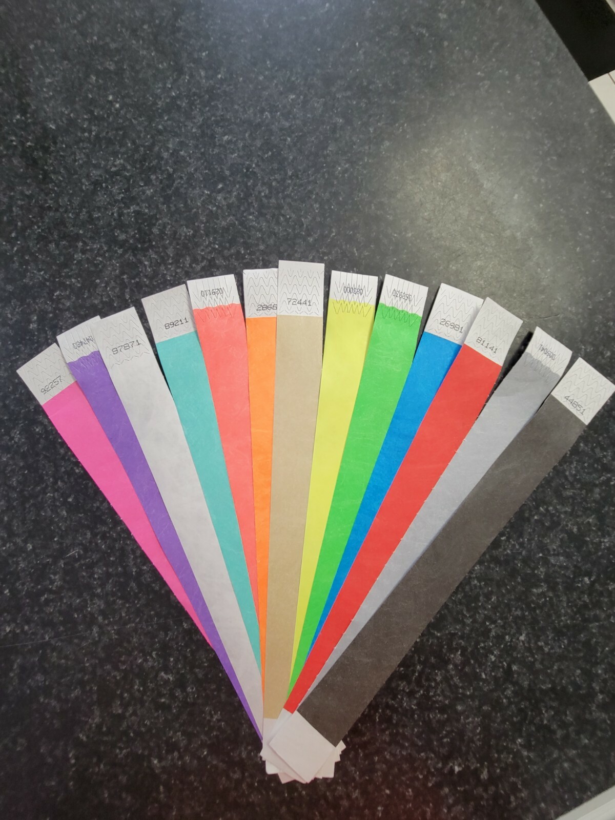 130  1"  (10 each of 13 colors) TYVEK WRISTBANDS. , WRISTBANDS FOR EVENTS,