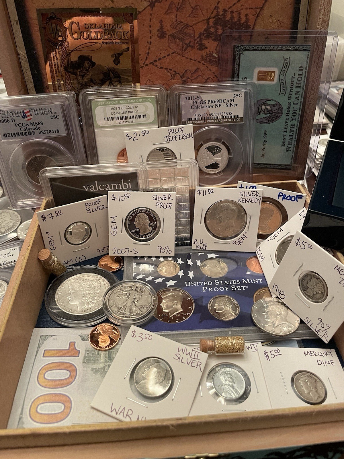 🔥ESTATE SALE Silver Coin & Currency Lot - Silver Gold & CU In Premium Cigar Box