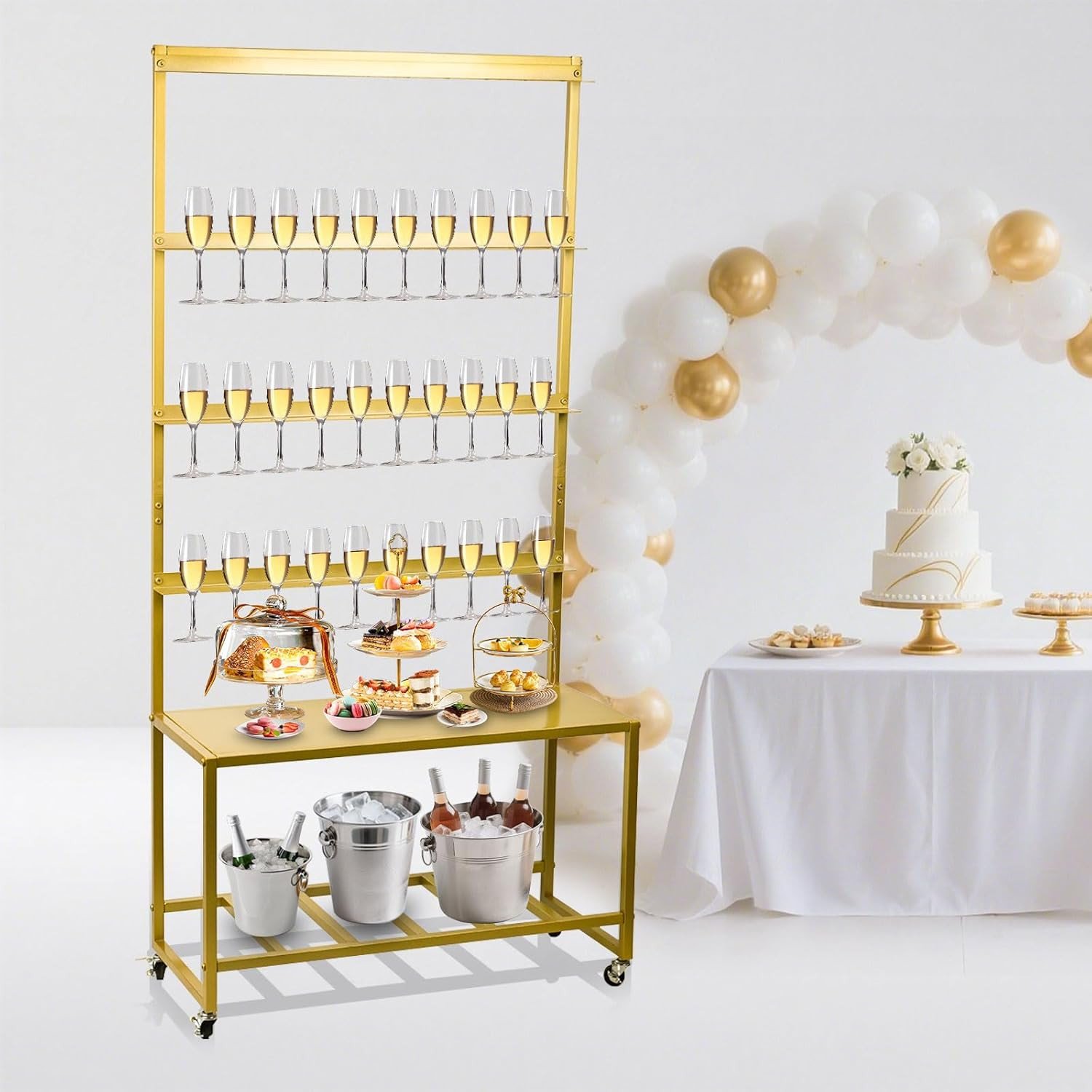 Champagne Wall Holder for Party, Champagne Tower Stand with Storage Shelf and Sw