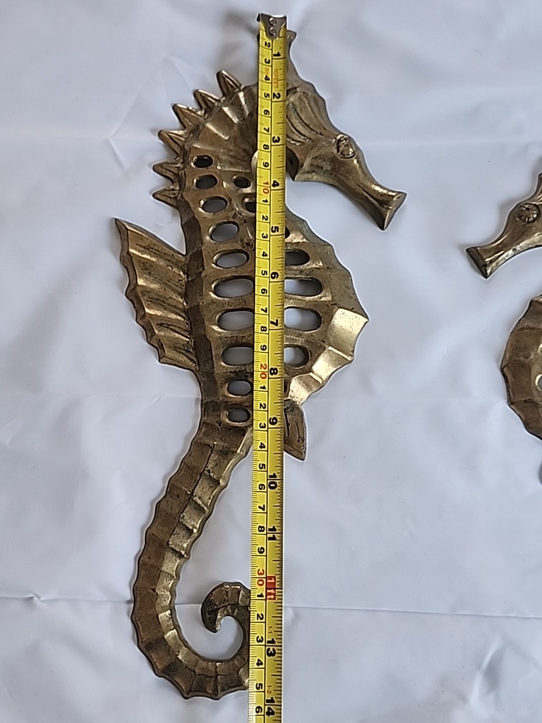 2 Large Vintage 14" & 12" Vintage Brass Made In Japan Seahorse Wall [45]