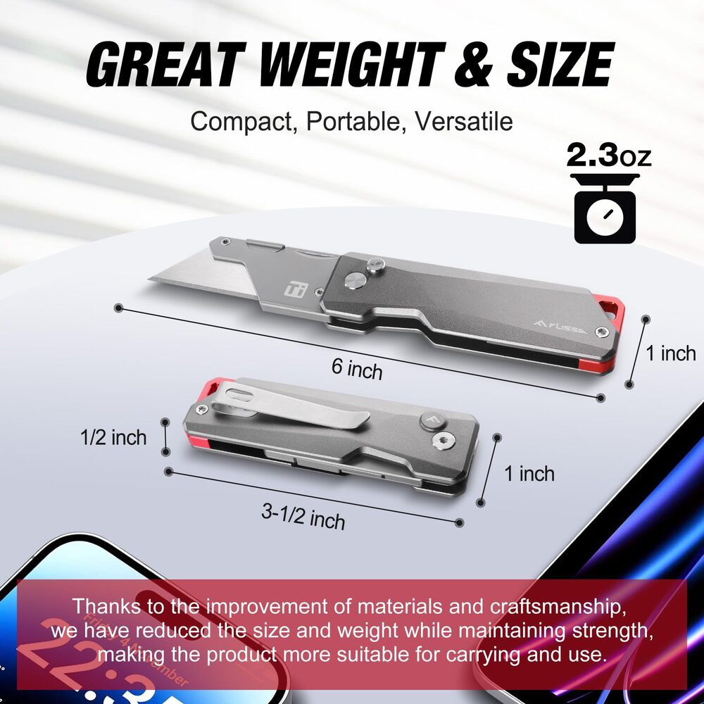 FLISSA Titanium Folding Utility Knife CNC Unibody Quick Change Blade Razor Knife