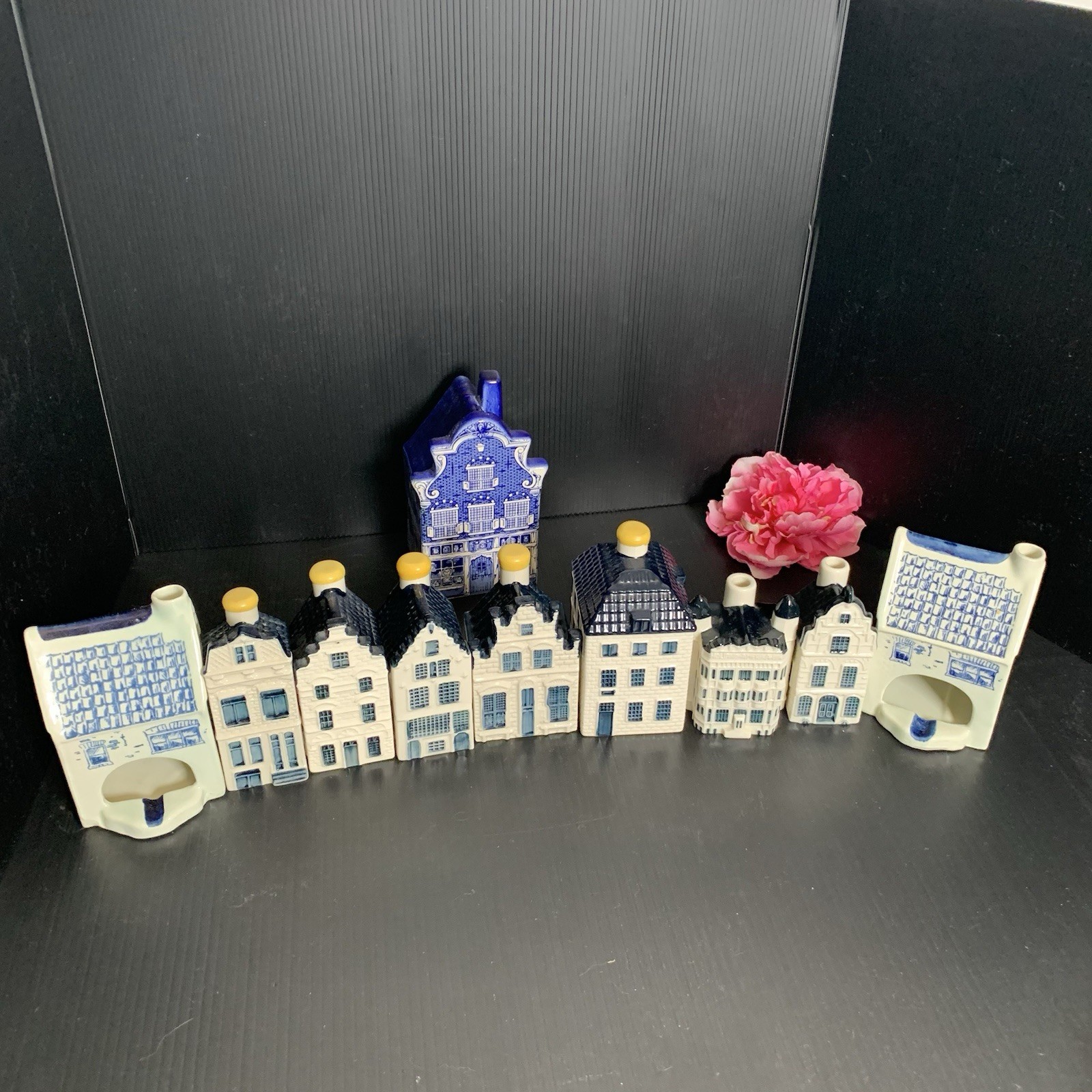 KLM Blue Deltf's Ceramic Houses - Collection of 10 Houses - EMPTY