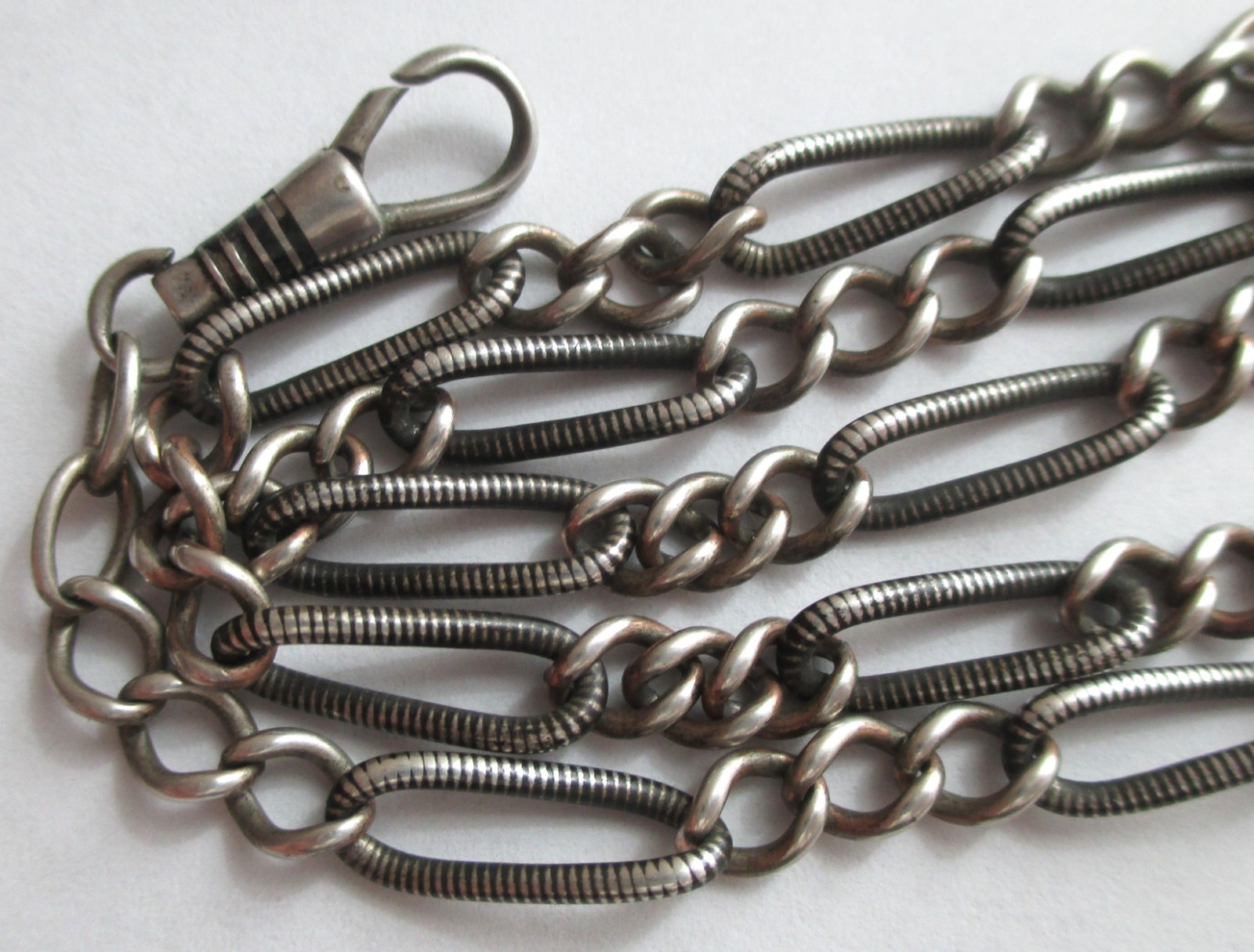 16in ANTIQUE 800 SILVER NIELLO INLAY WATCH CHAIN NECKLACE