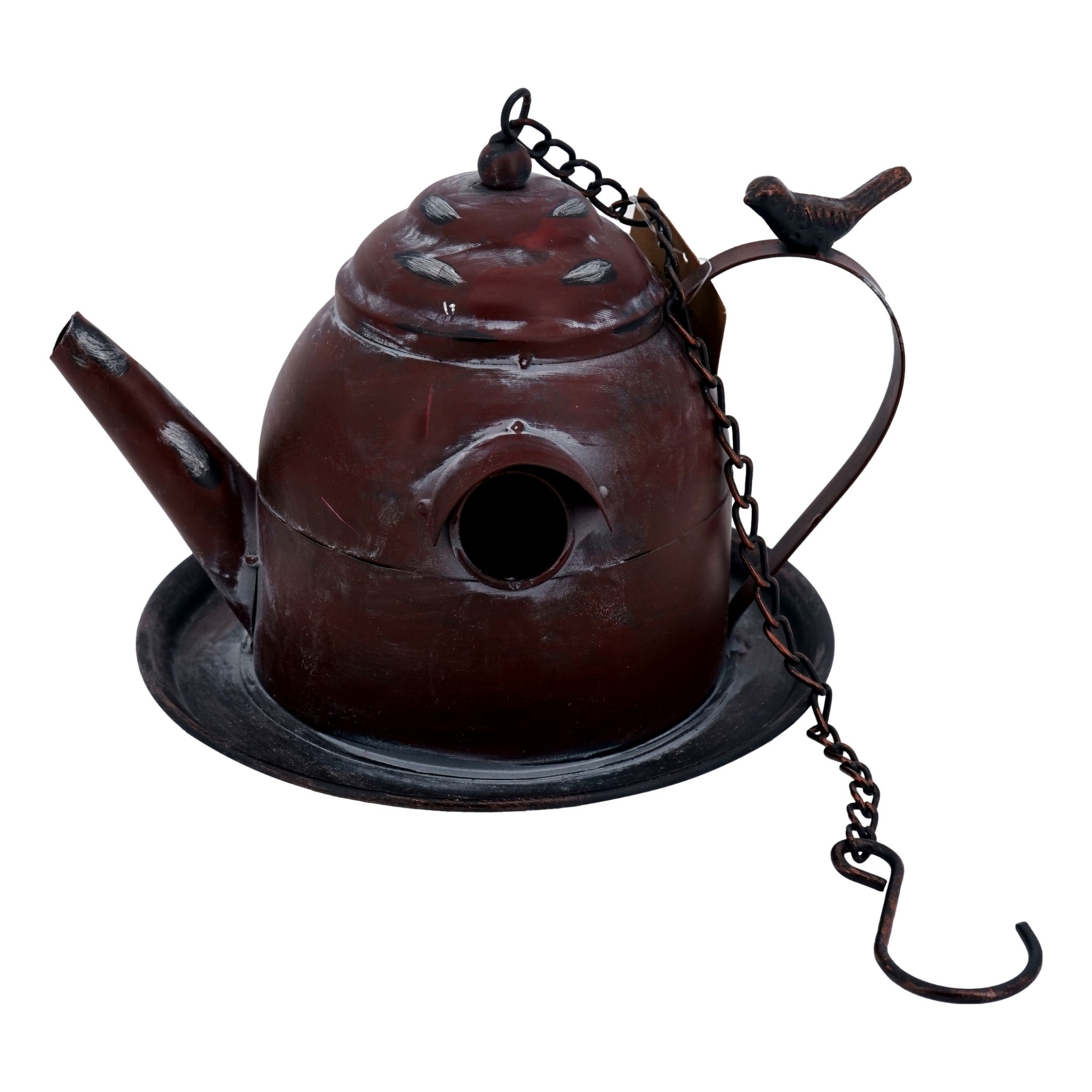 Rustic Teapot Metal Birdhouse 10 x 8 in Hanging Vintage Kettle Bird Feeder