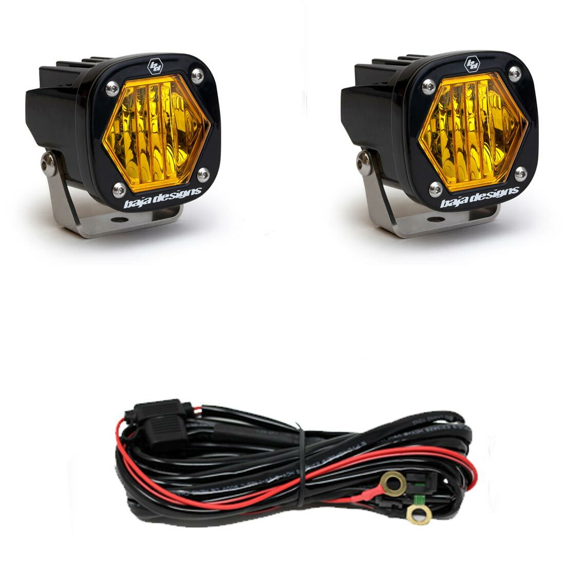 Baja Designs® S1 LED Fog Pod Lights Pair Amber Wide Cornering, Harness, Brackets