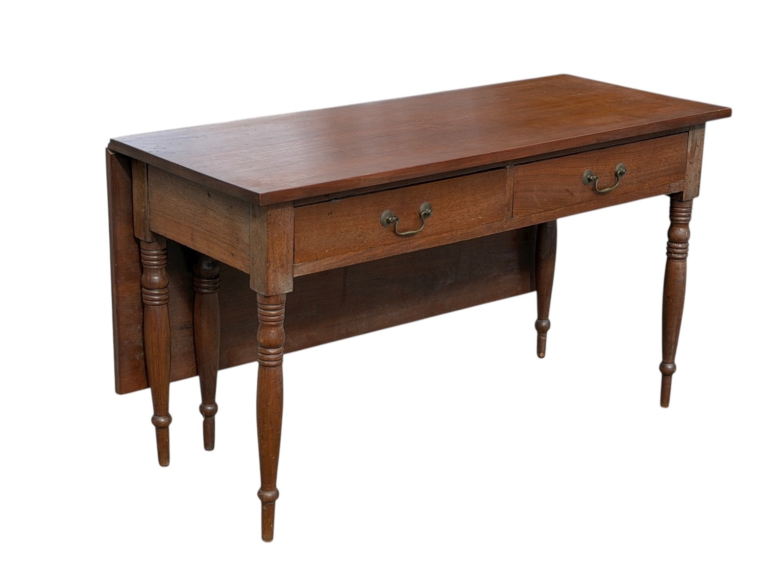 Antique Sheraton 2 drawer console work foyer table walnut 1820 country farmhouse