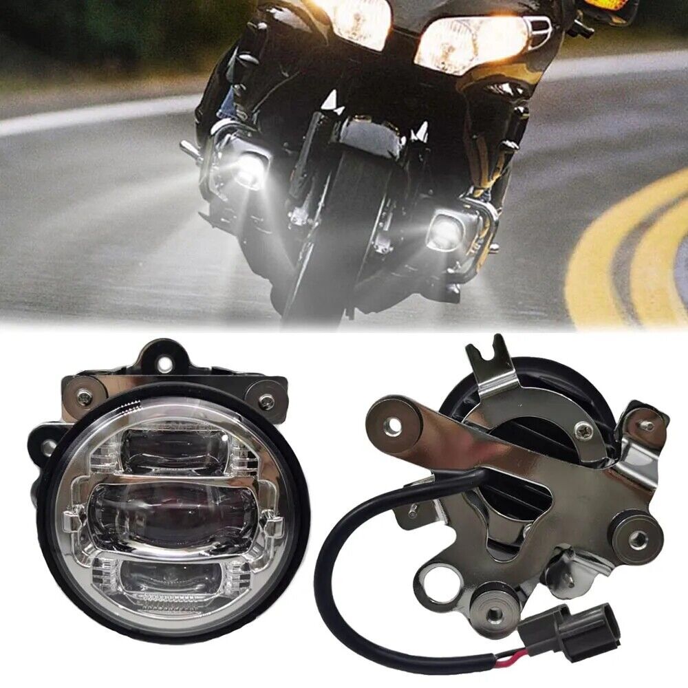 2X Chrome LED Fog Lights For Honda GL1800 Goldwing 1800 2002-2010 Plug and Play