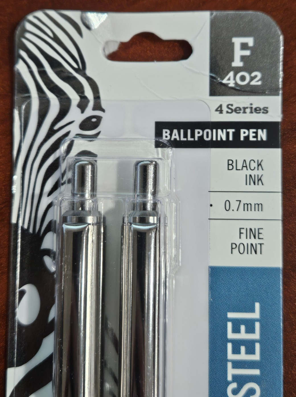 2 Zebra F402 Ballpoint Stainless Steel Retractable Pen Fine Point Black 0.7 mm