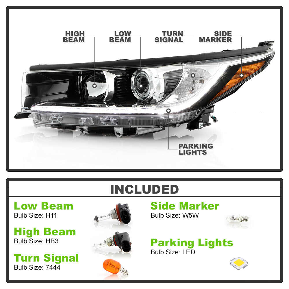 For 2017 2018 2019 Toyota Highlander SE w/ LED DRL Projector Headlights Headlamp