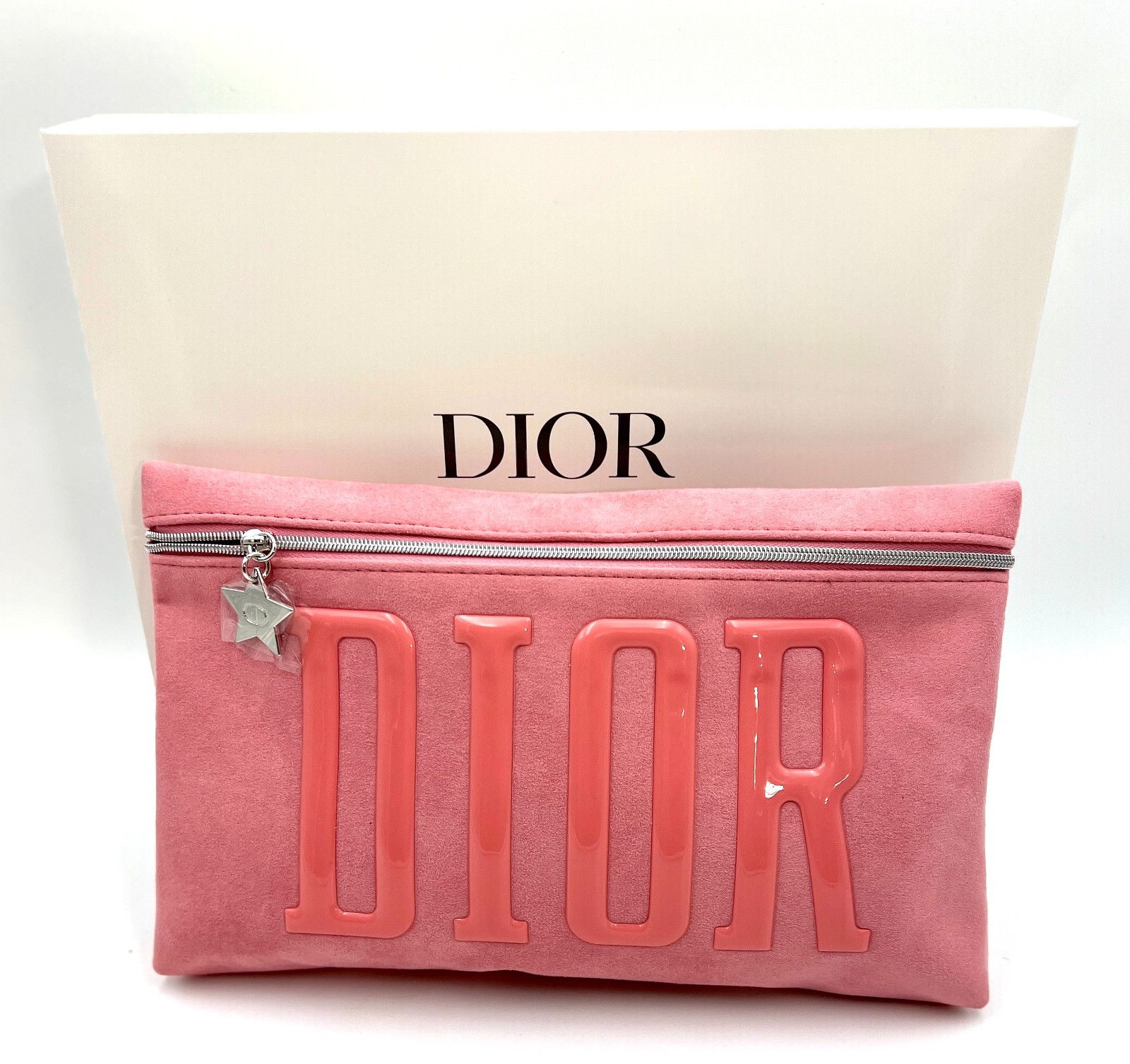 New! Dior  Cosmetic  Star Zipper Makeup Bag Pouch ~ Pink Suede