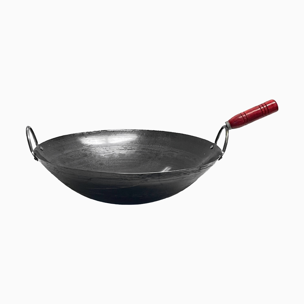 16'' Carbon Steel Wok W/ Handle Pan Gourmet Chinese Traditional Wok Cookware