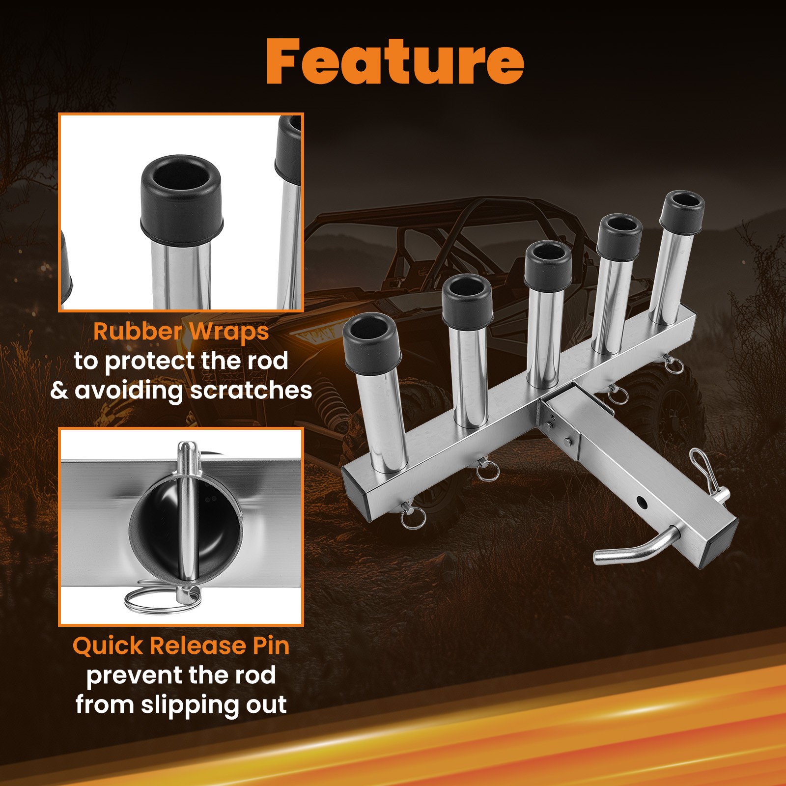 Stainless Steel Hitch Fishing Rod Holder 5 Link Tube for 2" Hitch Receivers