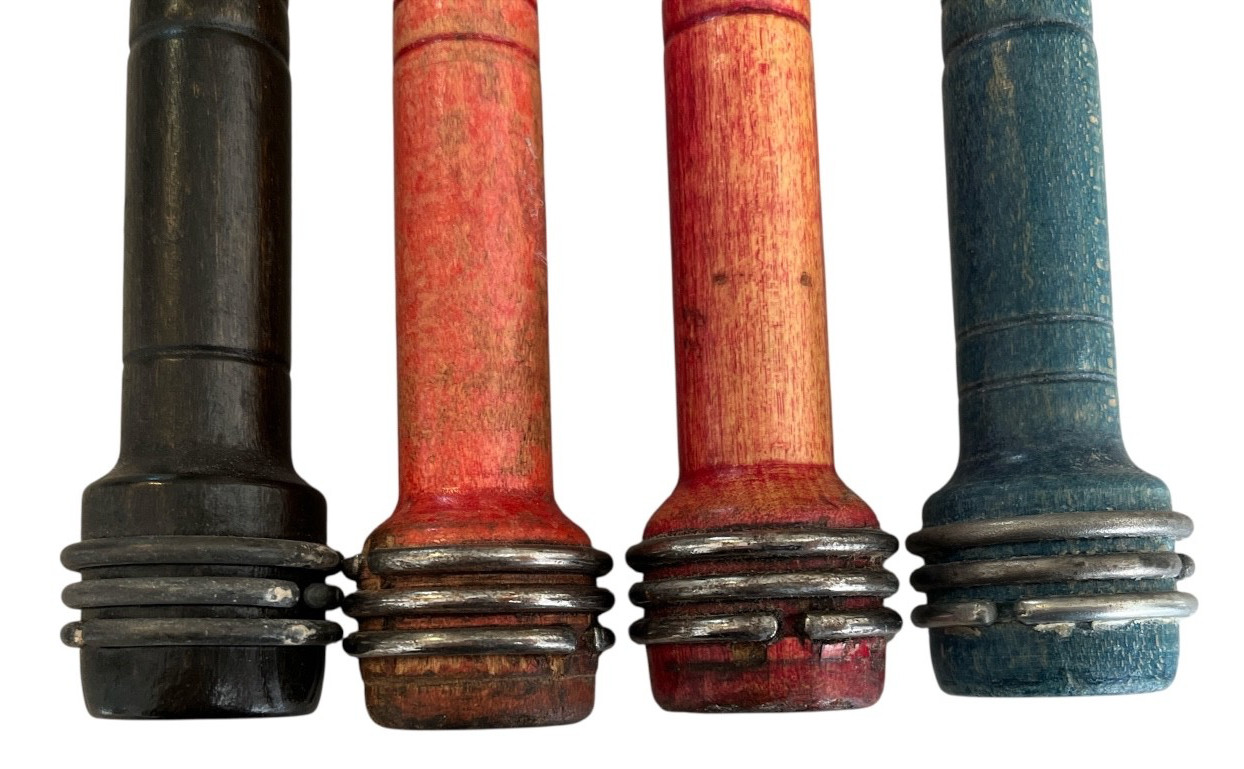 4 Vtg Wooden Textile Mill Thread Bobbins Spindle Multiple Colors Farmhouse Decor