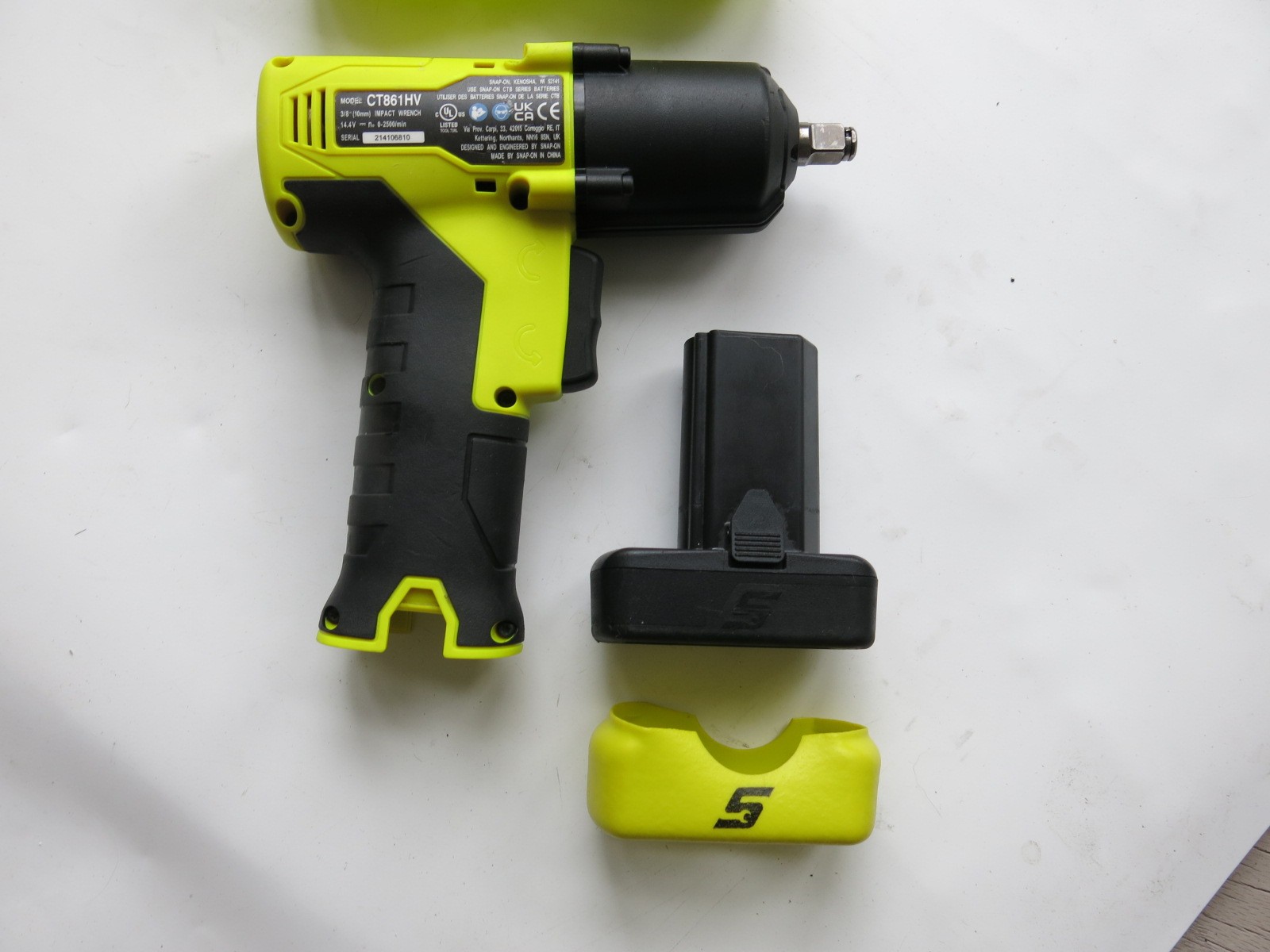 Snap-On CT861 Hi-Viz Impact Wrench 3/8" 14.4v Cordless Battery Charger Boots Set