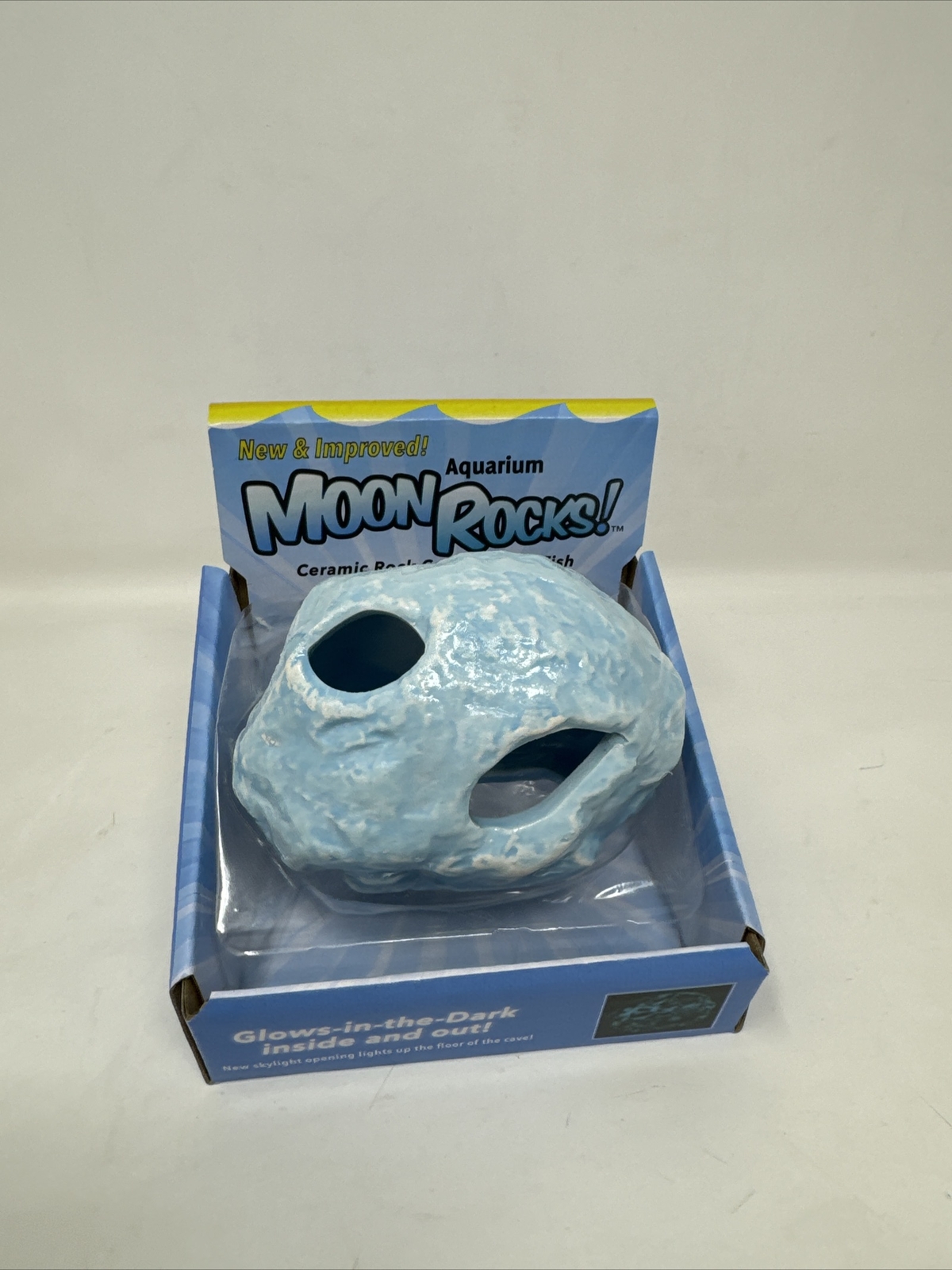 Aquarium Rock Cave Moon Rock Glow-in-the-Dark Ceramic Fish Cave Blue White NEW