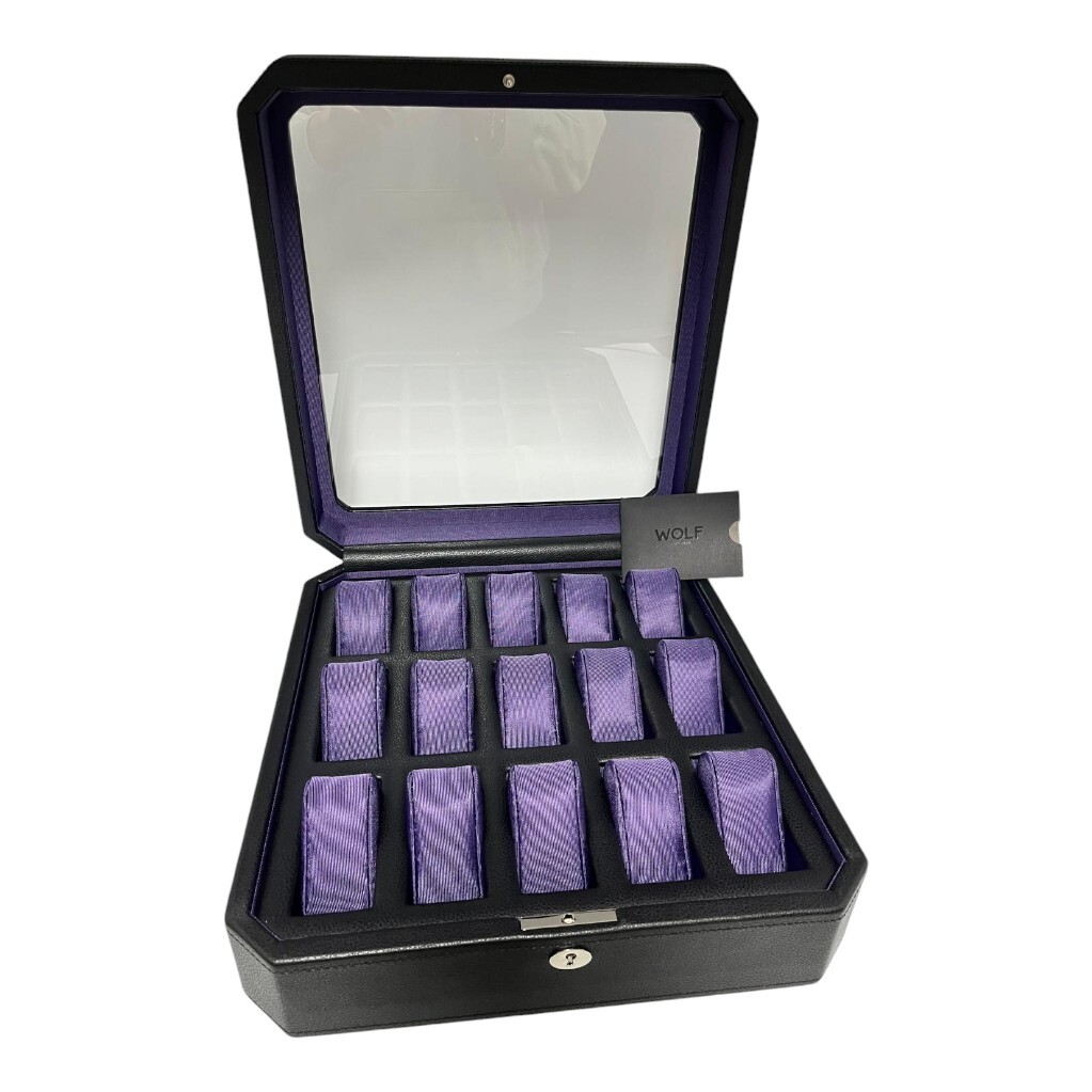 Wolf 458503 Windsor 15 Piece Watch Box in Black & Purple MSRP $405
