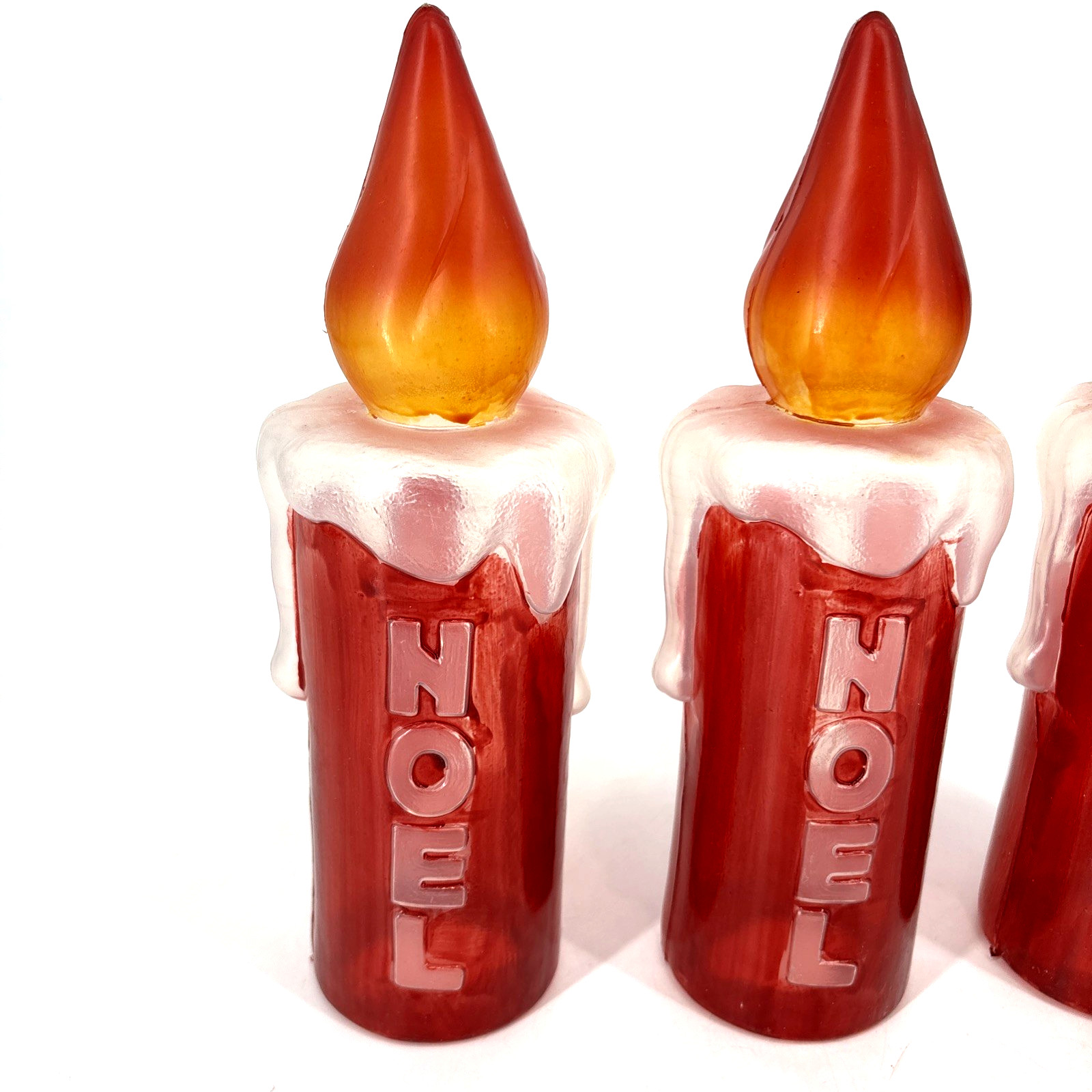 Vintage Red Blow Mold Noel Candle Lot Of 3 Christmas 10.5 In Tall