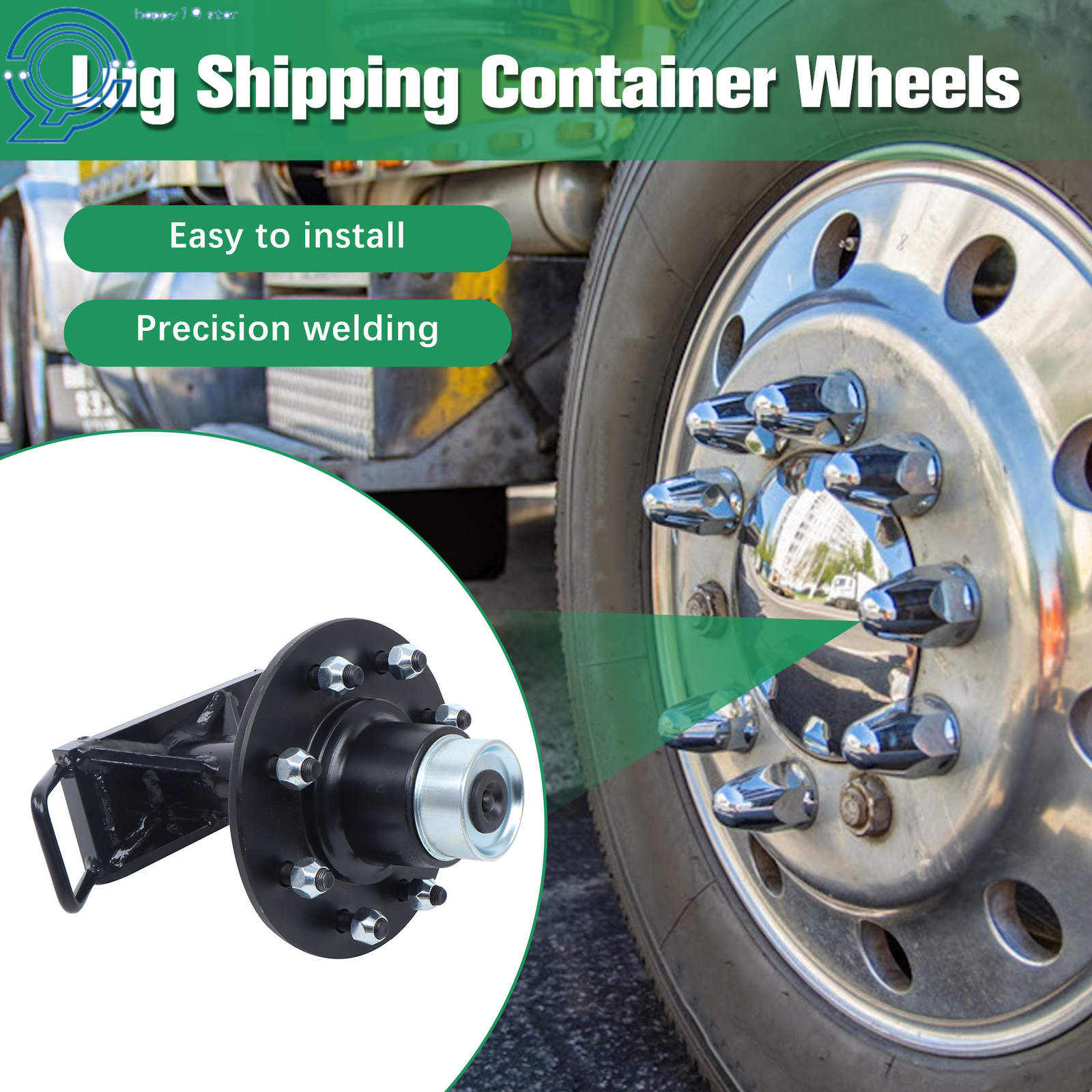 Shipping Container Wheels 8x6.5 Lug Bolt-On Spindle Kit with Handle