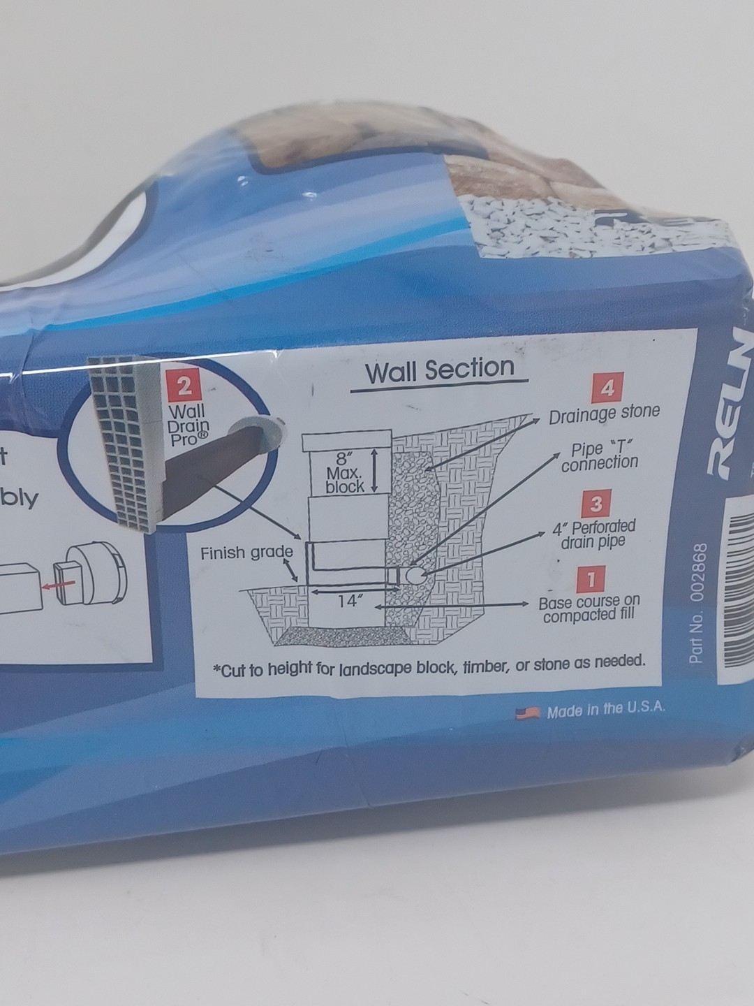 Reln Wall Drain 4 in. x 14 in. Universal Retaining Wall Block Channel Drain Gray