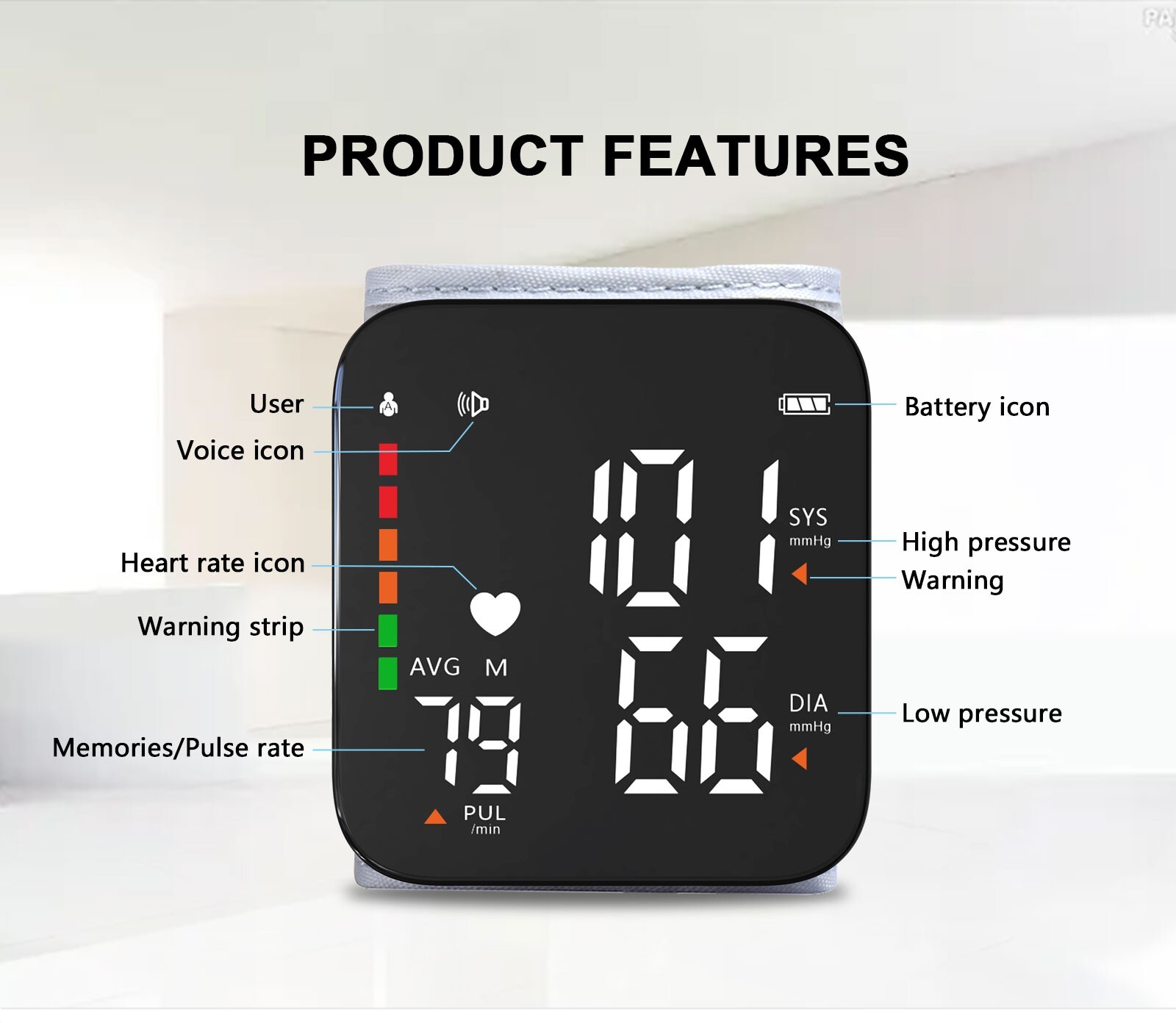 Automatic Digital Wrist Blood Pressure Monitor BP Machine Cuff LED Heart Rate
