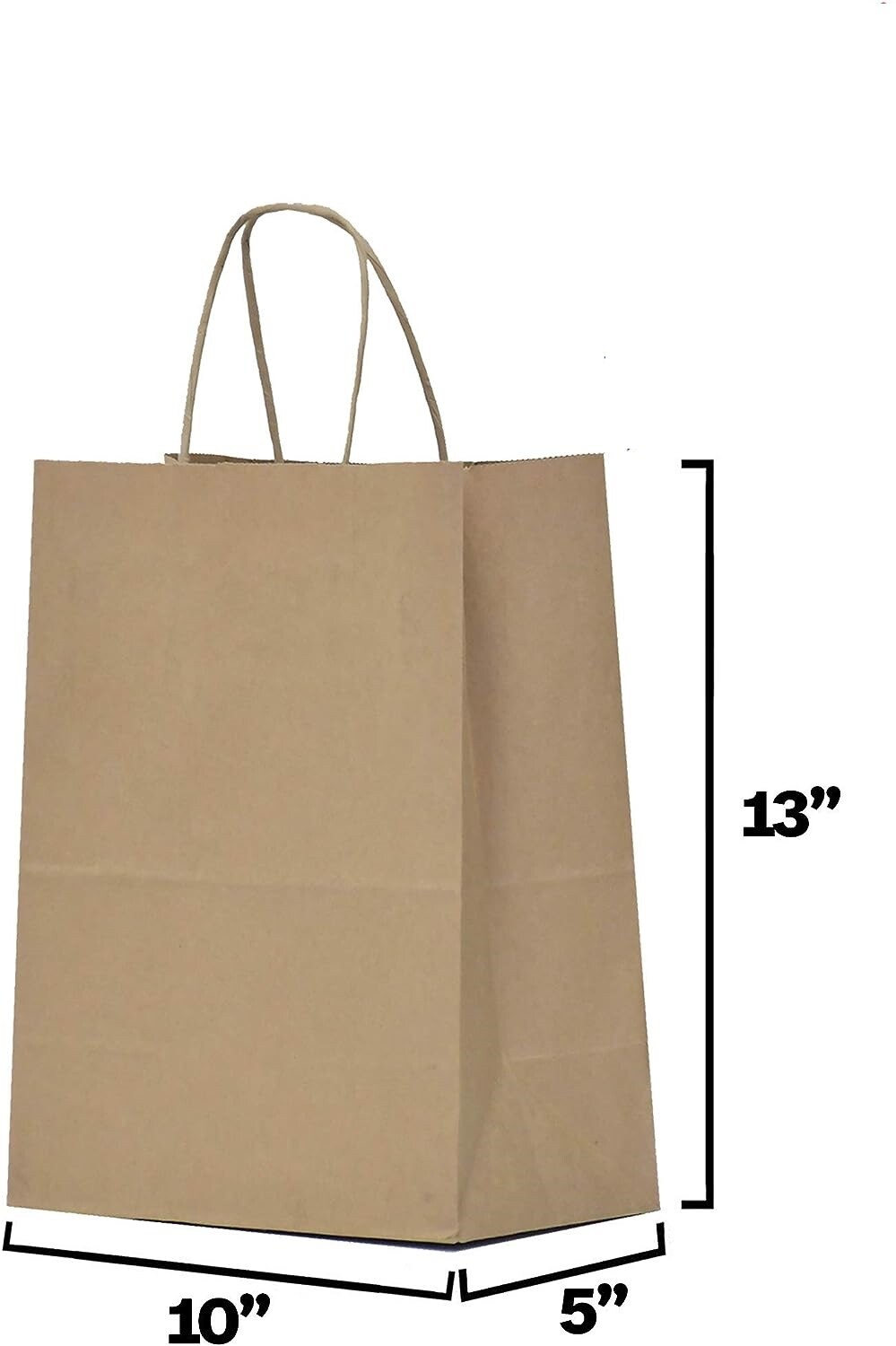 100 Paper Shopping Bags Natural Kraft 10" x 5 x 13" Retail Merchandise Handles