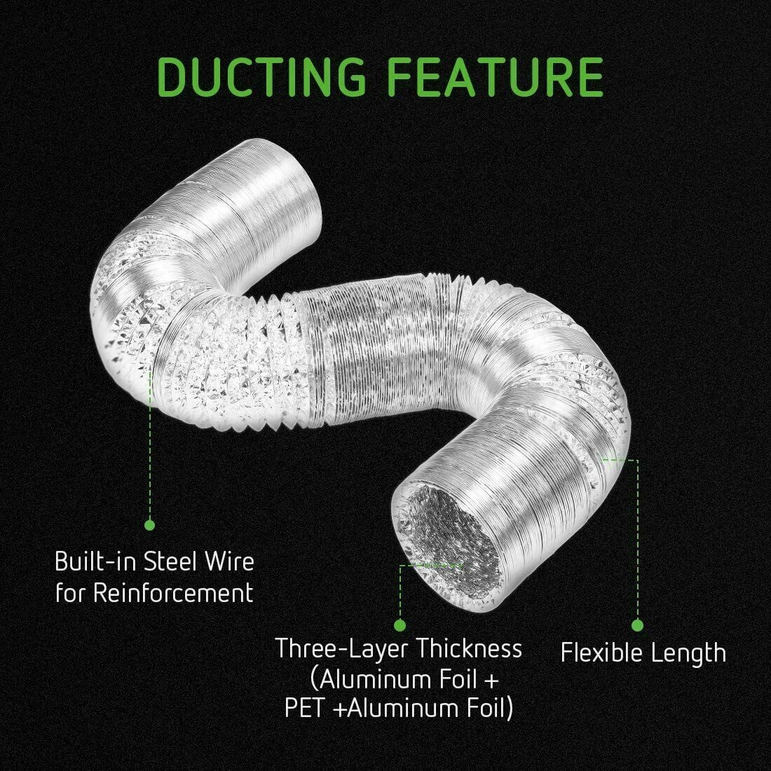 VIVOSUN 4''-8'' inch Flexible Aluminum Air Ducting Dry Ventilation Hose for HVA