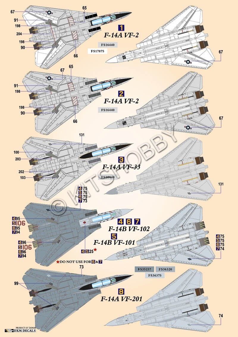 DXM decal 1/72 USN F-14 Tomcat VF-2 / VF-33 / VF-101 / VF-102 / VF-201