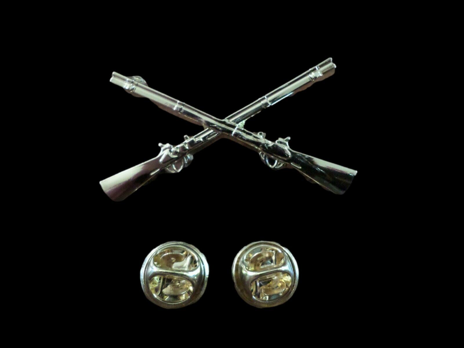 U.S MILITARY INFANTRY PIN CROSSED RIFLES METAL HAT LAPEL BADGES 1 3/4 ARMY