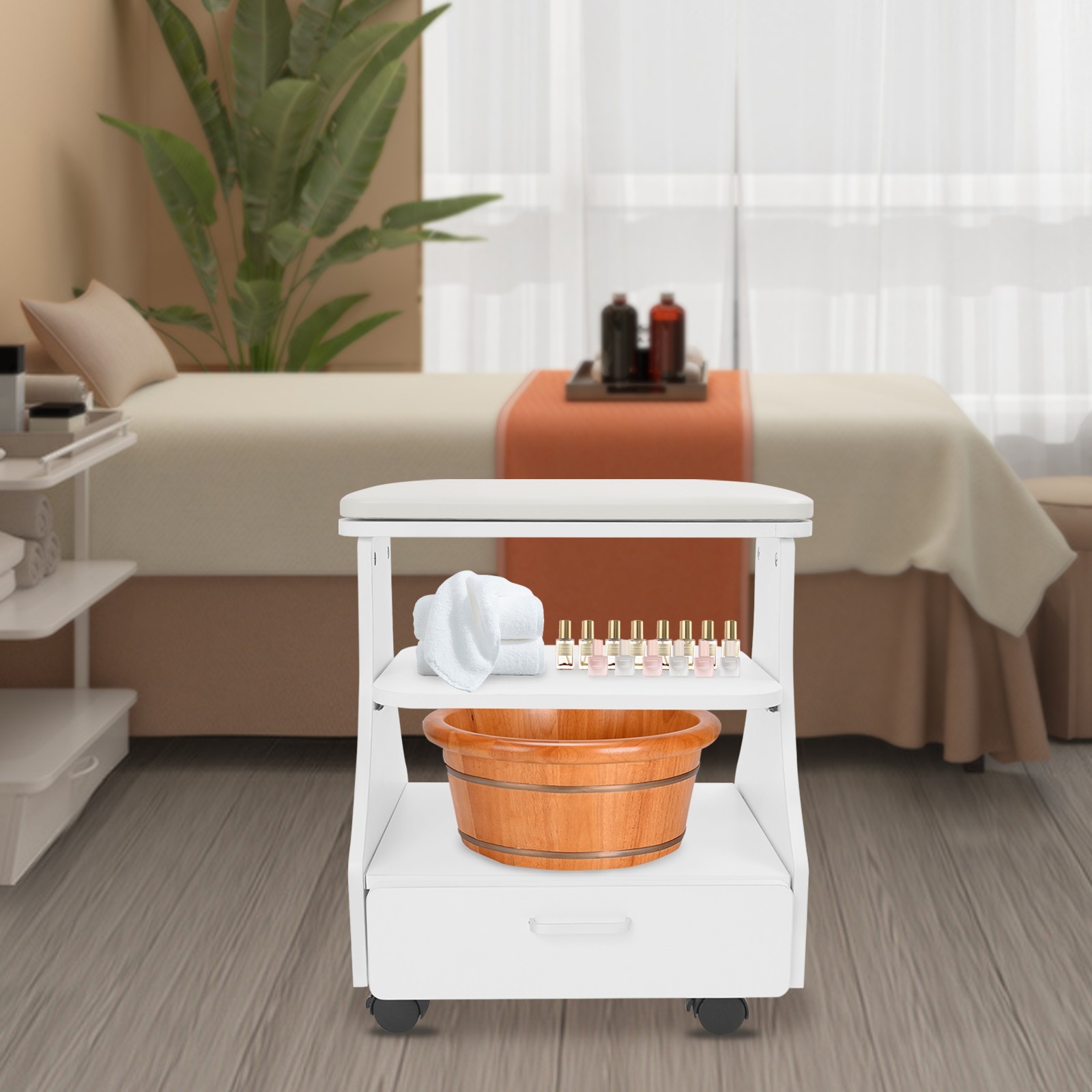 Portable Esthetician Trolley Cart Salon Nail Foot Trolley Cart 52*41*55cm White