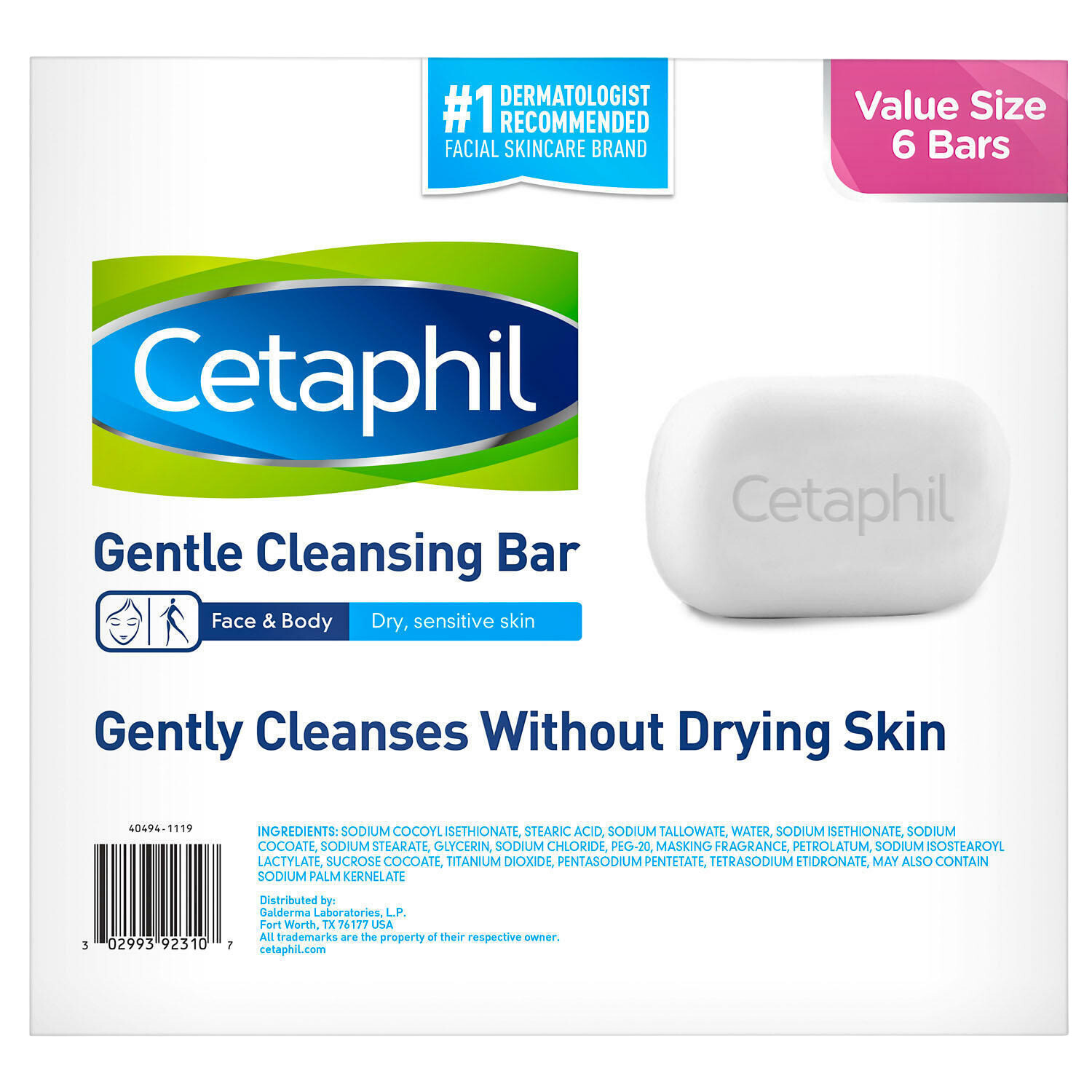 Cetaphil Gentle Face and Body Glycerin Cleansing Bar 4.5 oz - 6 Count