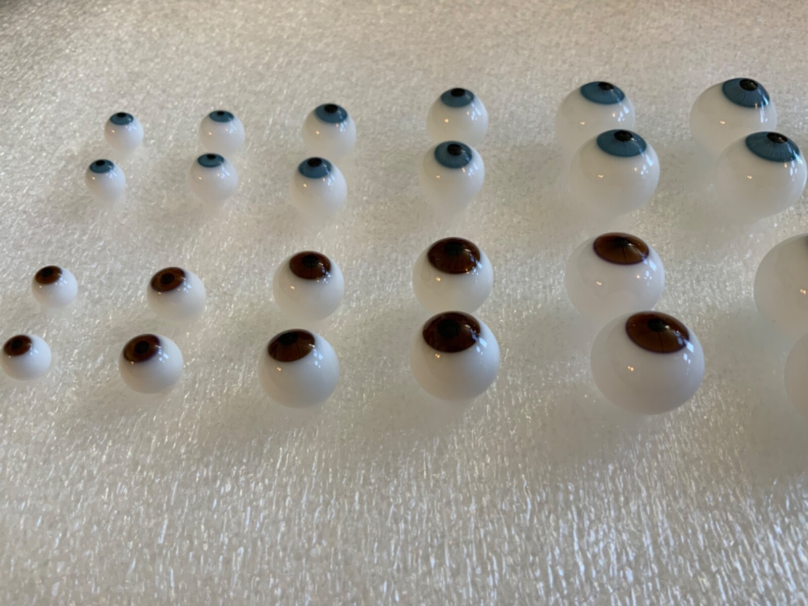 GLASS DOLL EYES, 8mm - 20mm, BLUE AND BROWN, MADE IN GERMANY