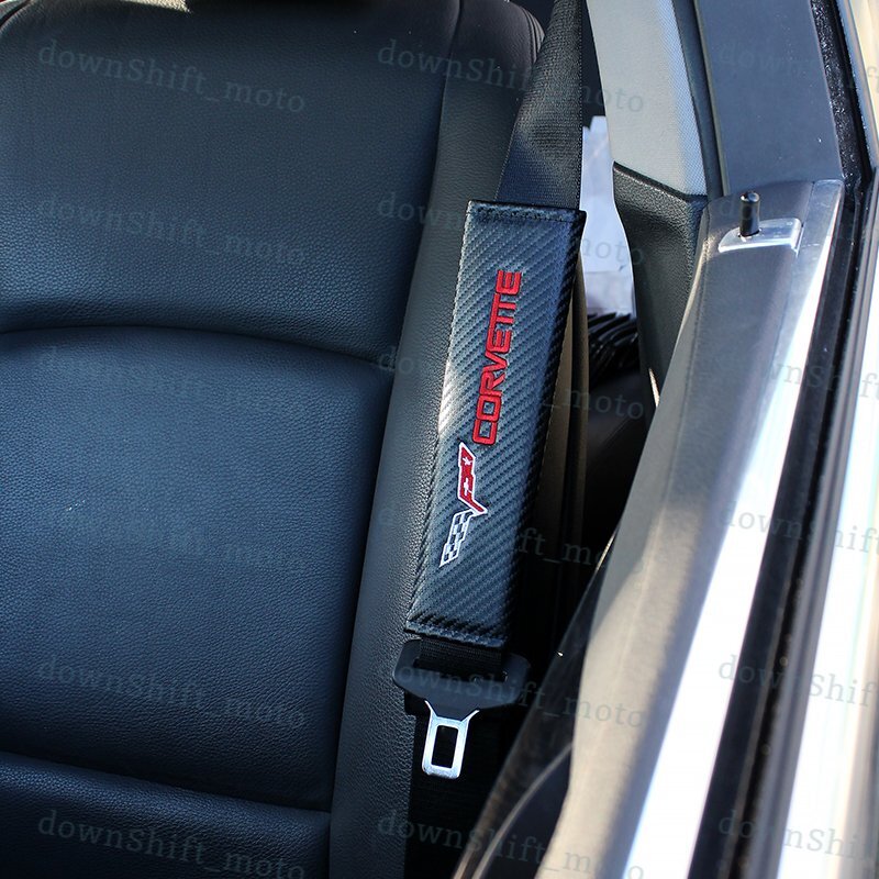 1 set Black Carbon Look Embroidery Seat Belt Cover Shoulder Pads for Corvette