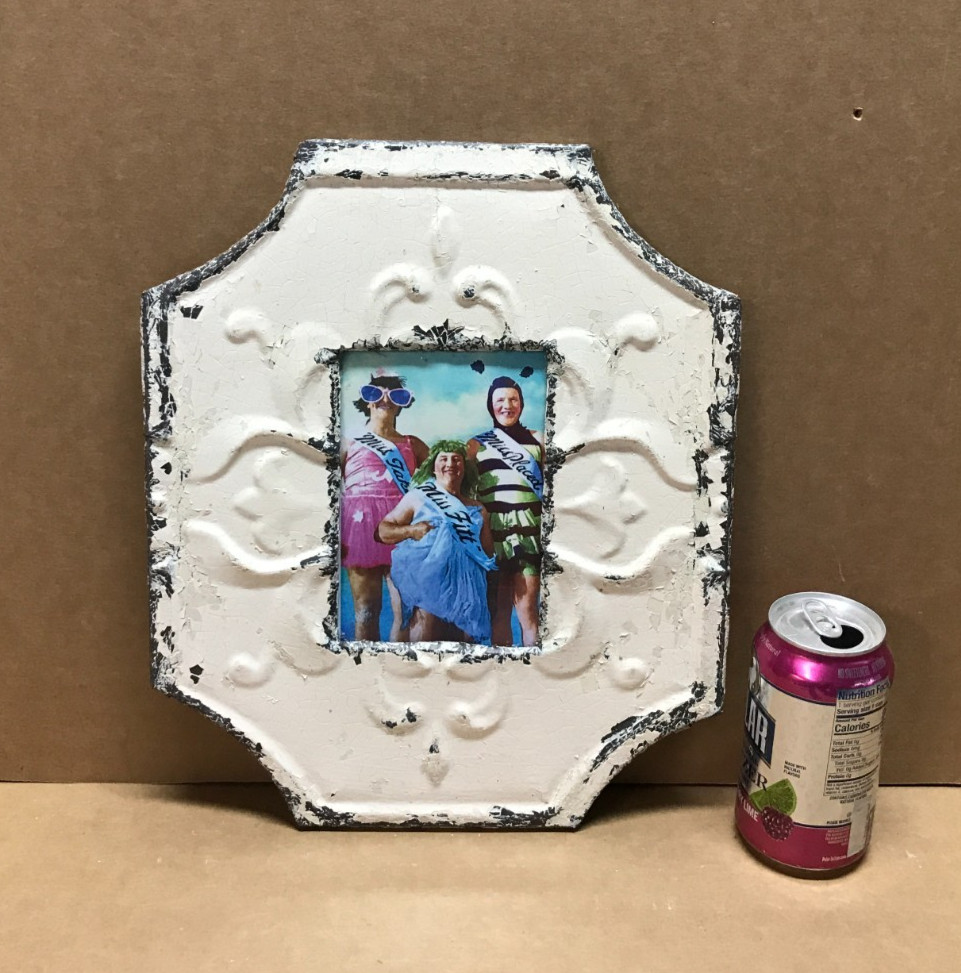 VTG 11x13 Shabby Decorative 4x6 Tin Ceiling White Picture Frame Old 387-26B