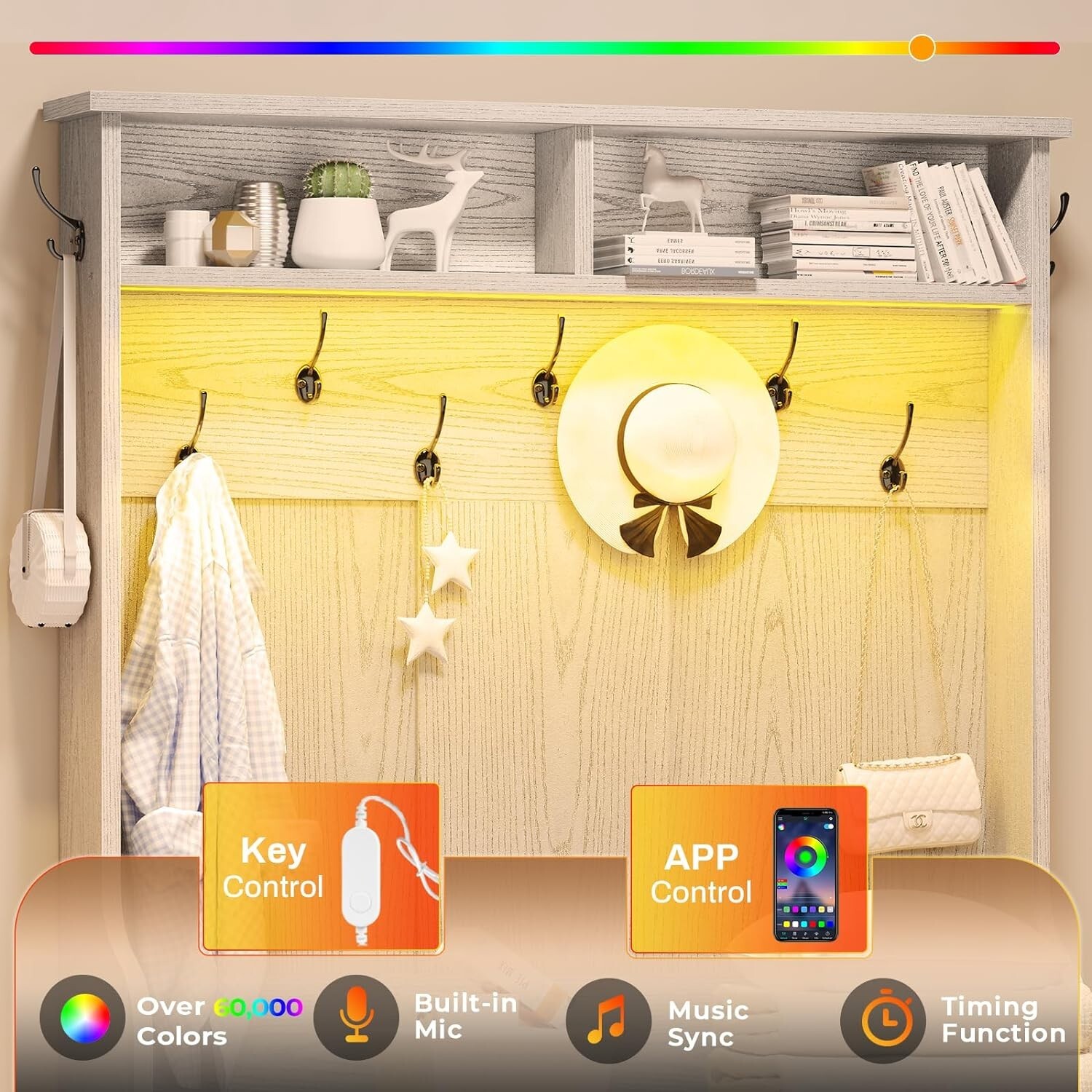 Hall Tree with Bench and Shoe Storage, 5-in-1 Entryway Bench with Coat Rack