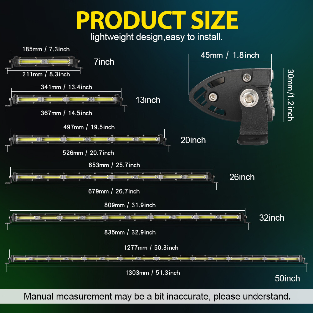 7 14 20 26 32 50" Slim LED Light Bar Spot Flood Combo Driving Truck SUV Offroad