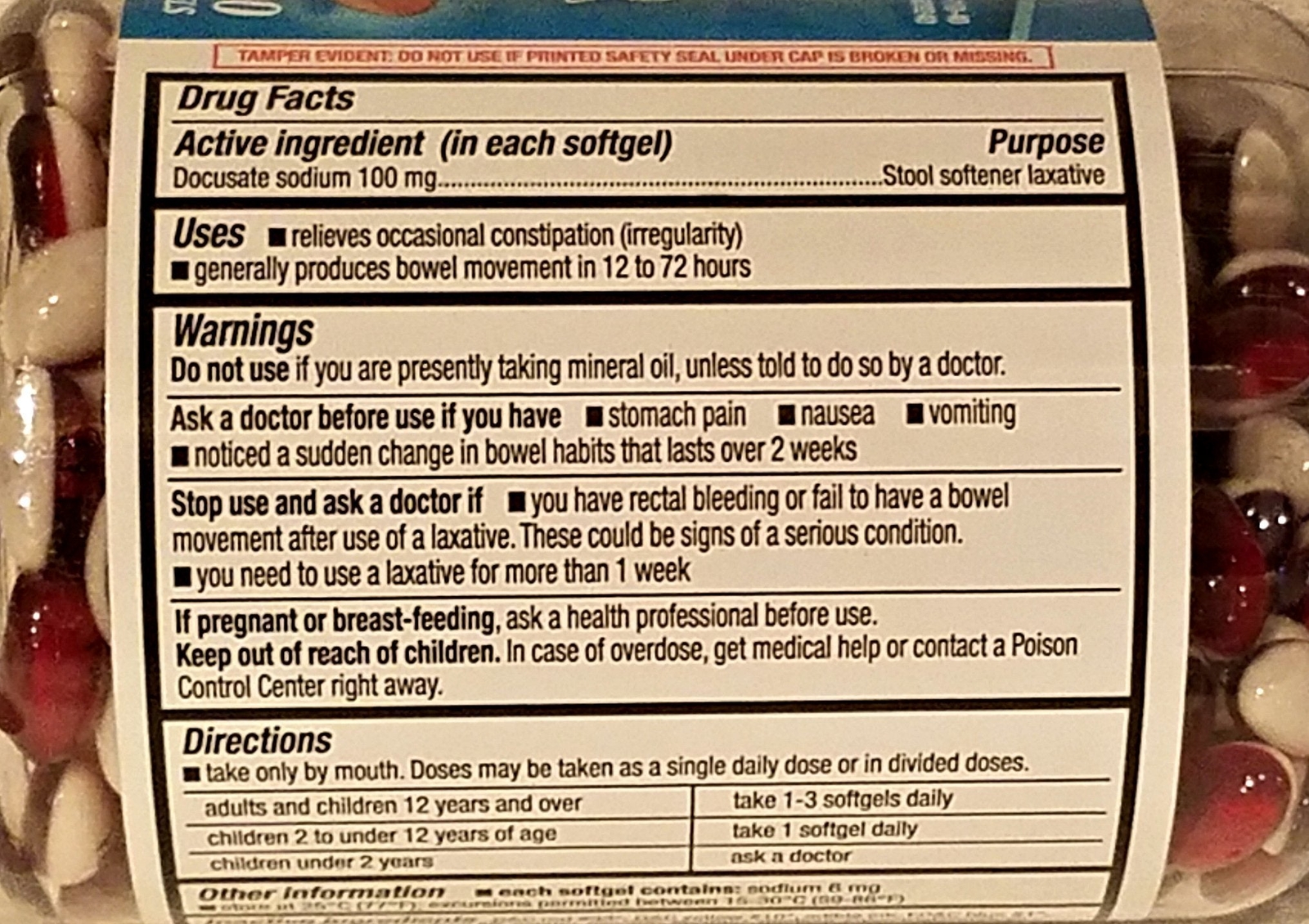 Kirkland Signature 100 Mg Stool Softener, 400 Softgels, 2 Pack